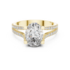 Diamond engagement ring with split shank pav‚ band and hidden halo detailing