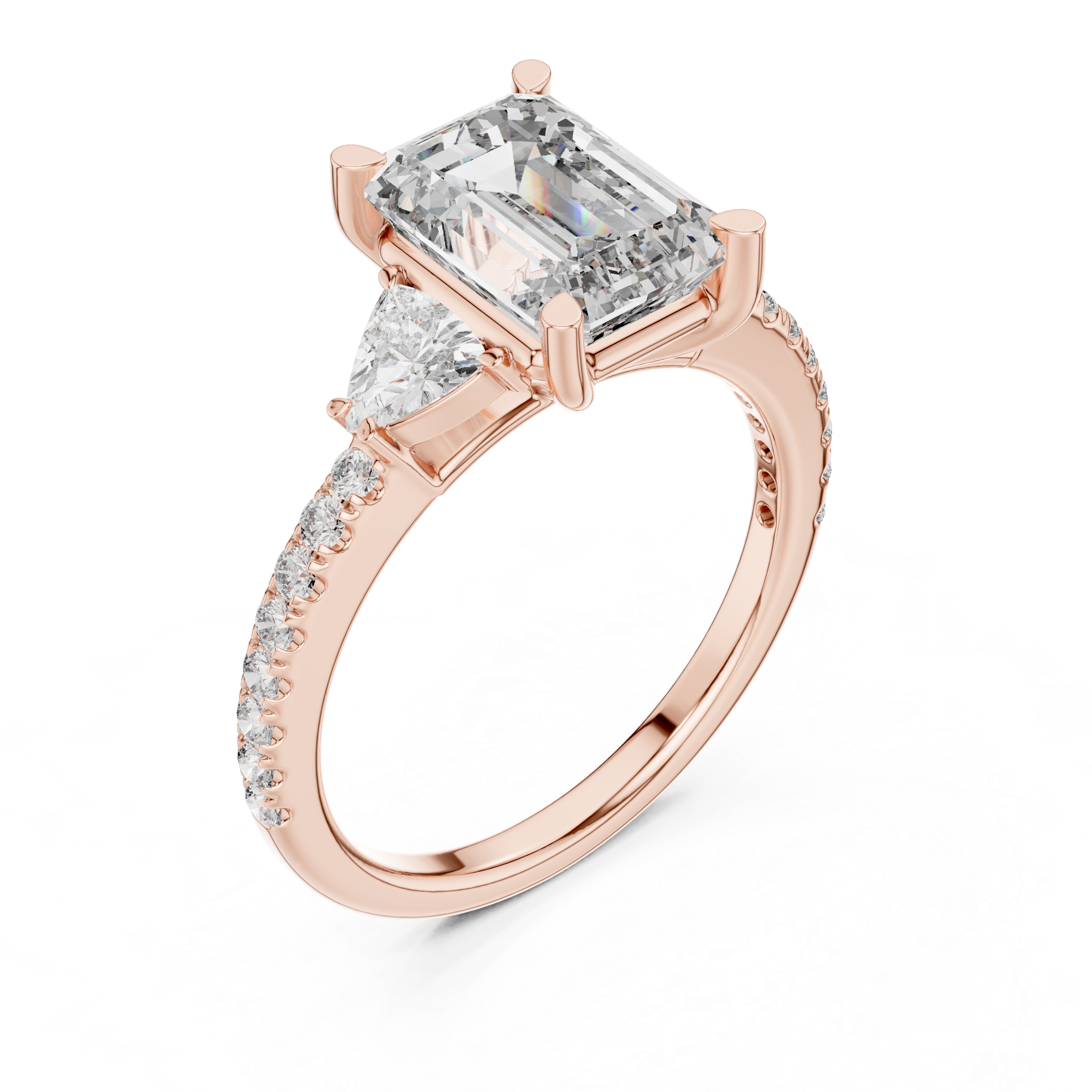 Emerald Cut Diamond Ring with Pear Side Stones and Pav‚ Band