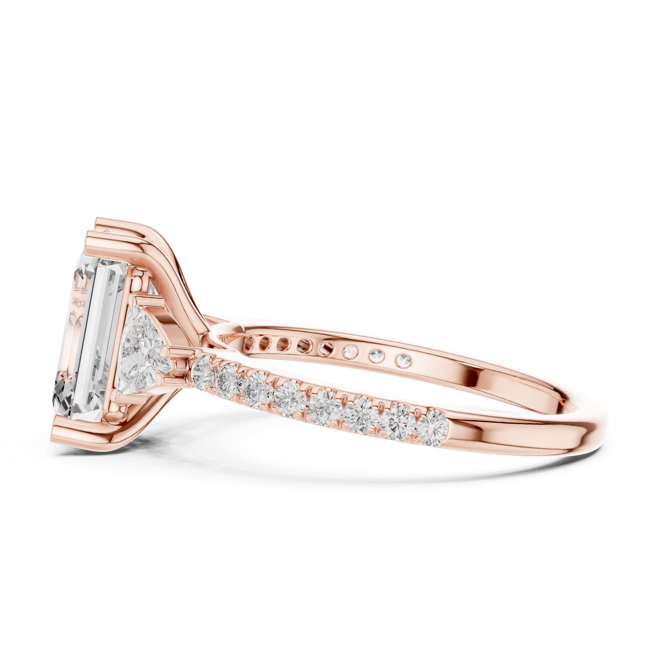 Emerald Cut Diamond Ring with Pear Side Stones and Pav‚ Band