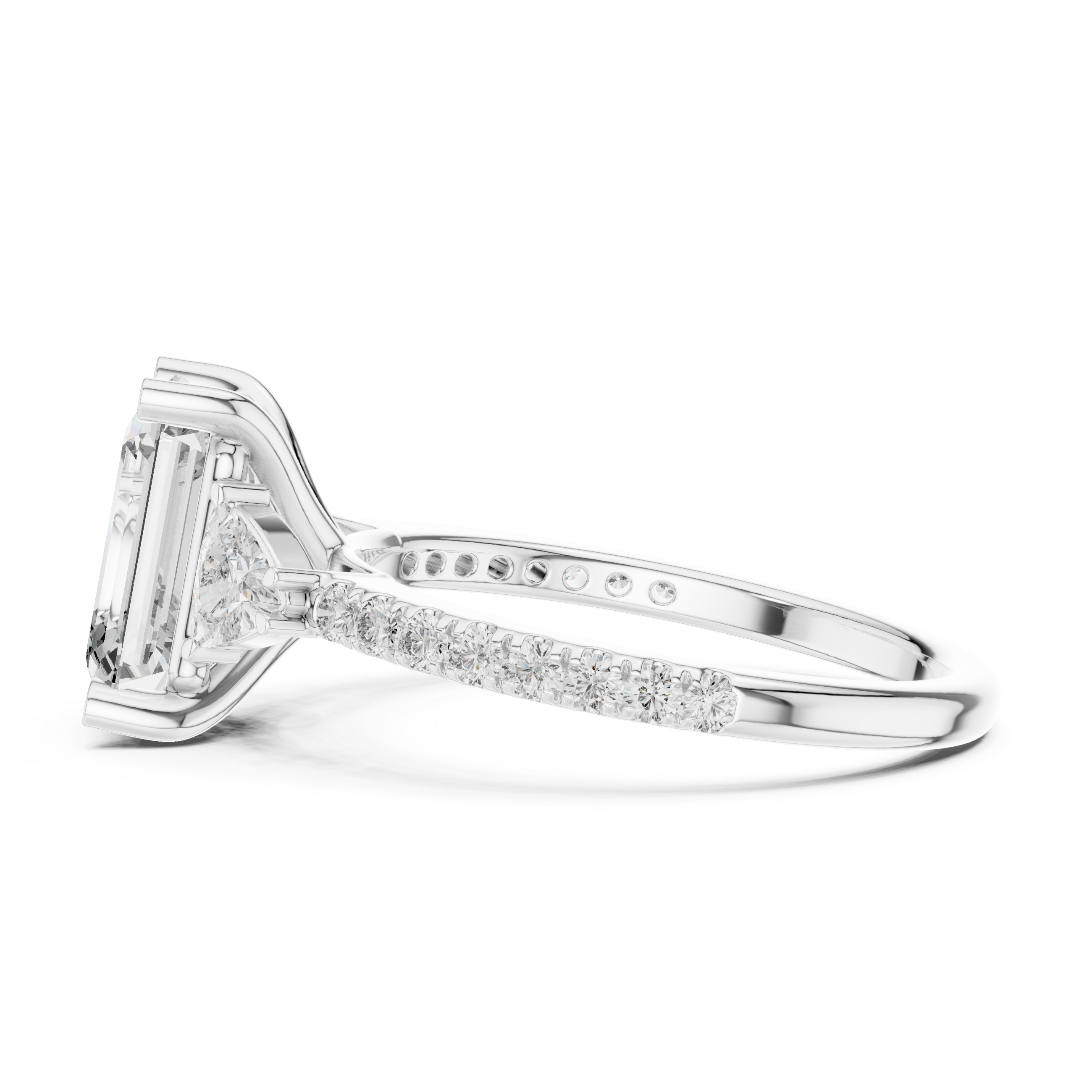 Emerald Cut Diamond Ring with Pear Side Stones and Pav‚ Band