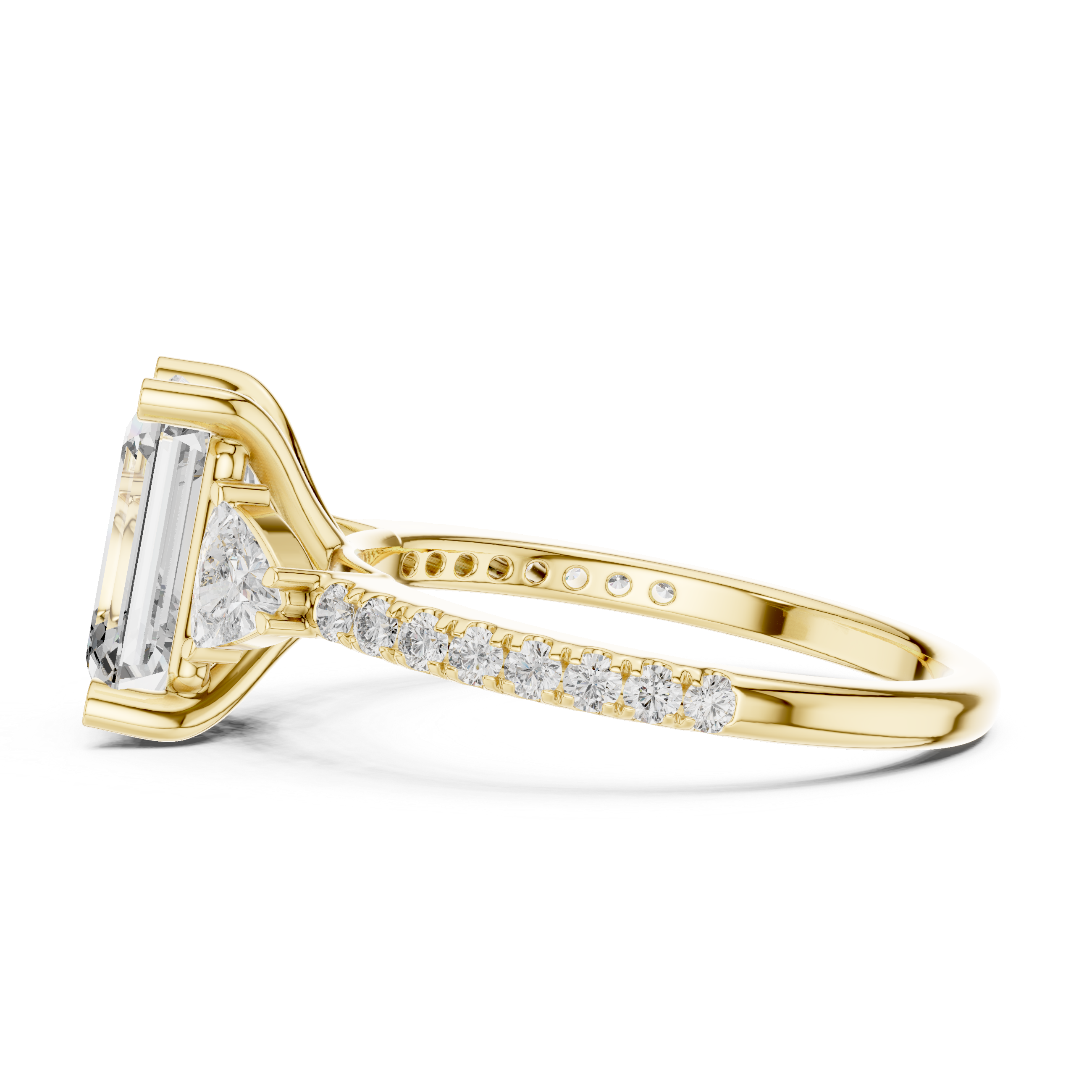 Emerald Cut Diamond Ring with Pear Side Stones and Pav‚ Band
