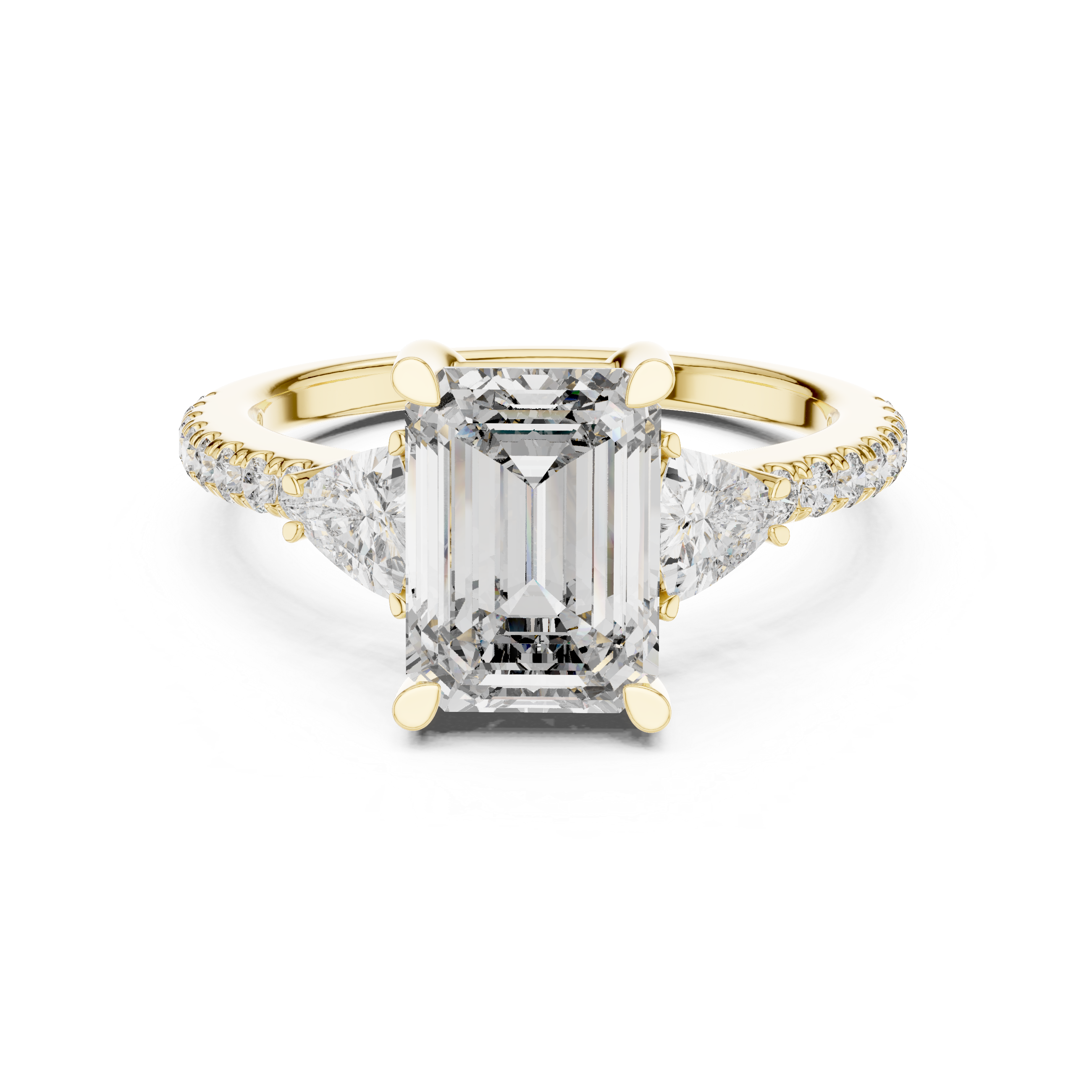 Emerald Cut Diamond Ring with Pear Side Stones and Pav‚ Band