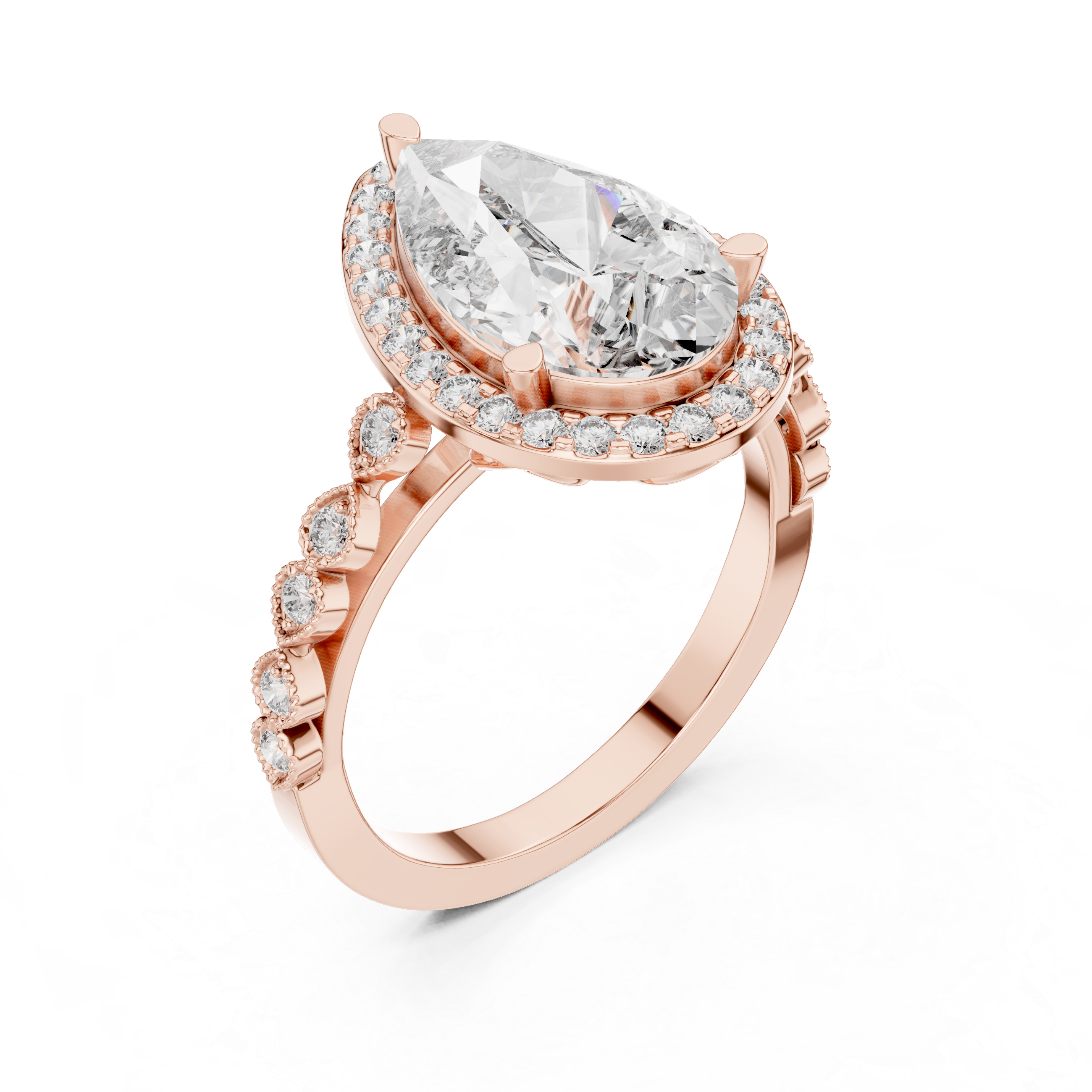 Oval Halo Diamond Ring with Bezel-Set Accent Stones