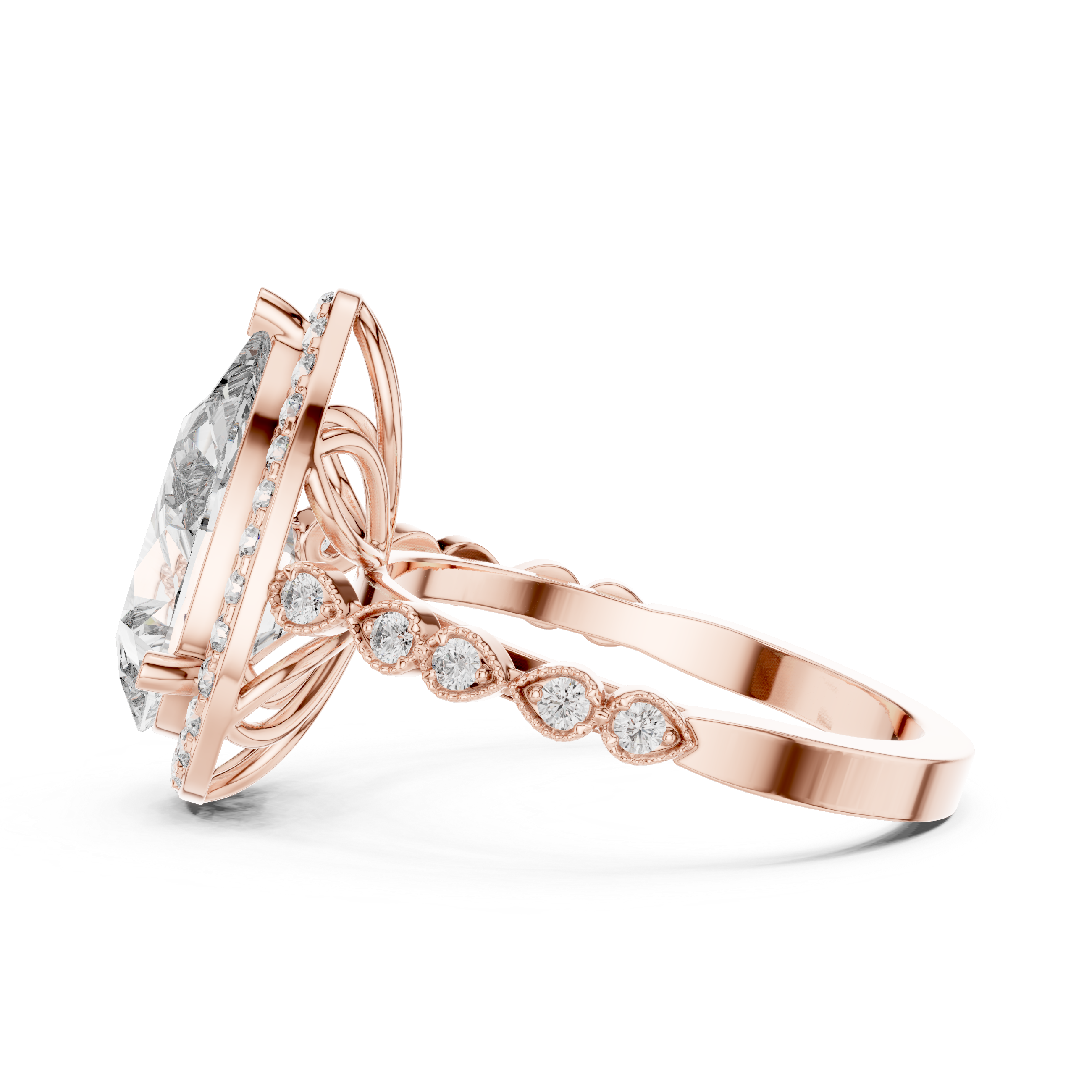 Oval Halo Diamond Ring with Bezel-Set Accent Stones