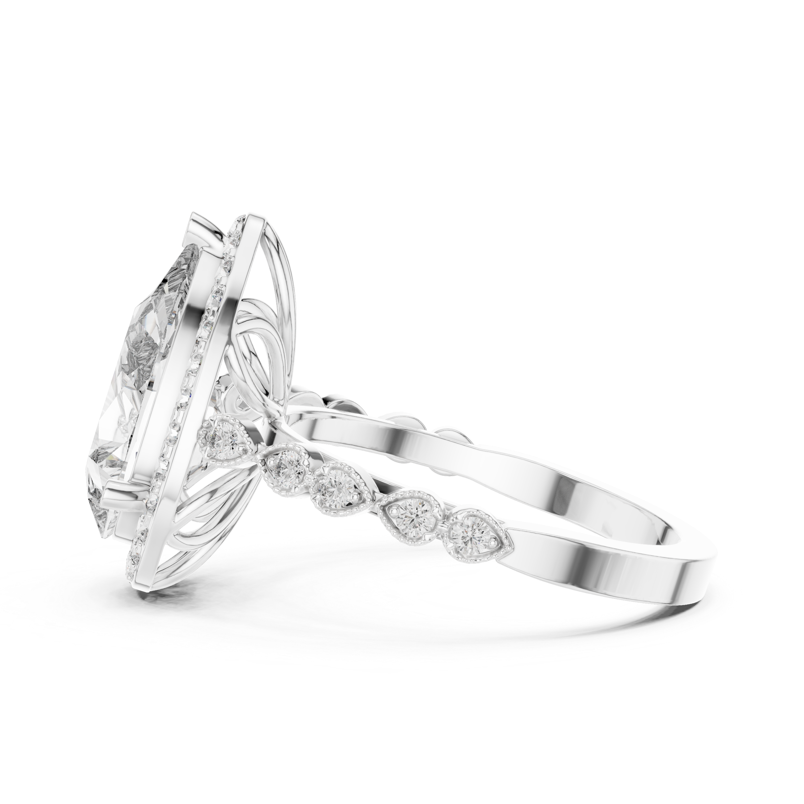 Oval Halo Diamond Ring with Bezel-Set Accent Stones