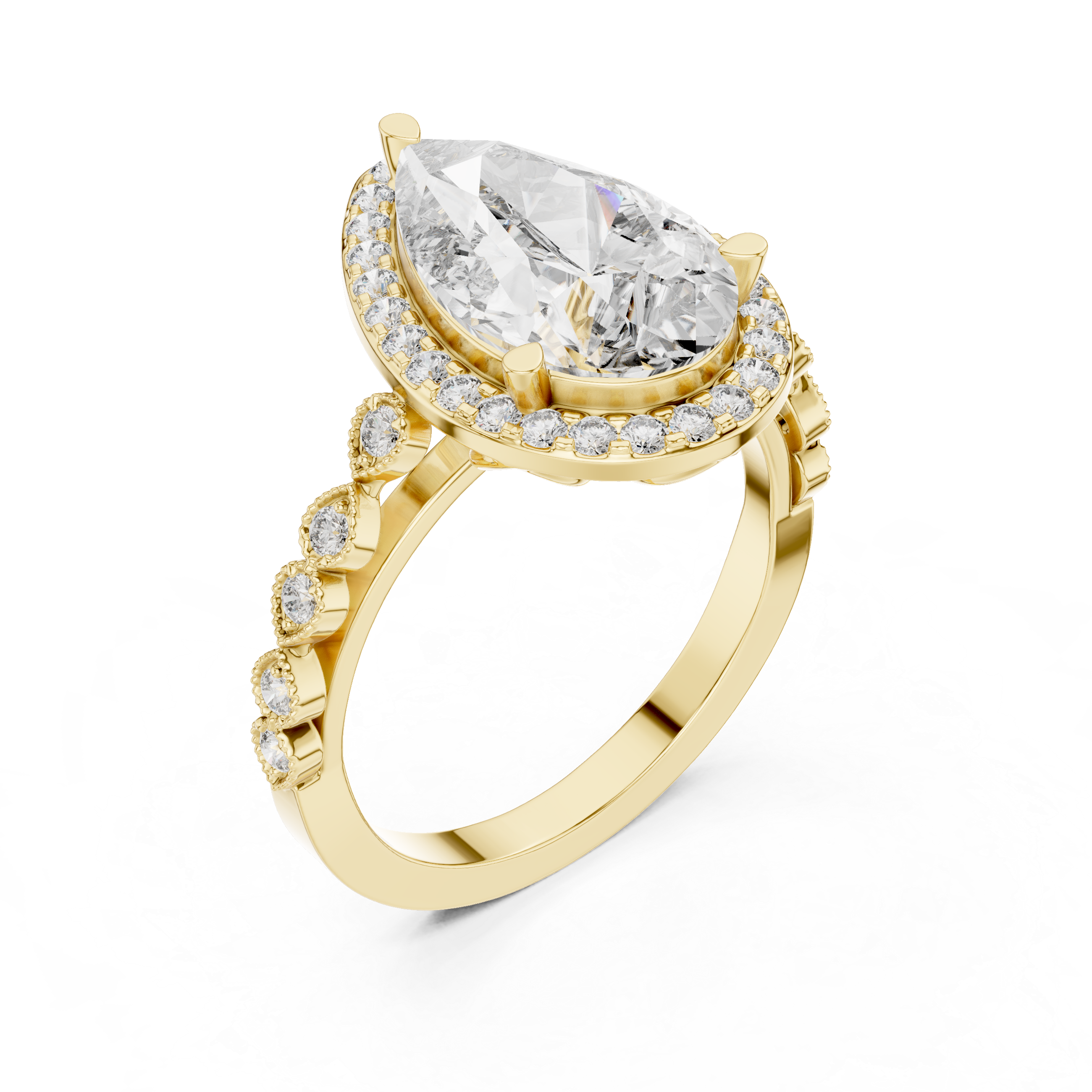 Oval Halo Diamond Ring with Bezel-Set Accent Stones