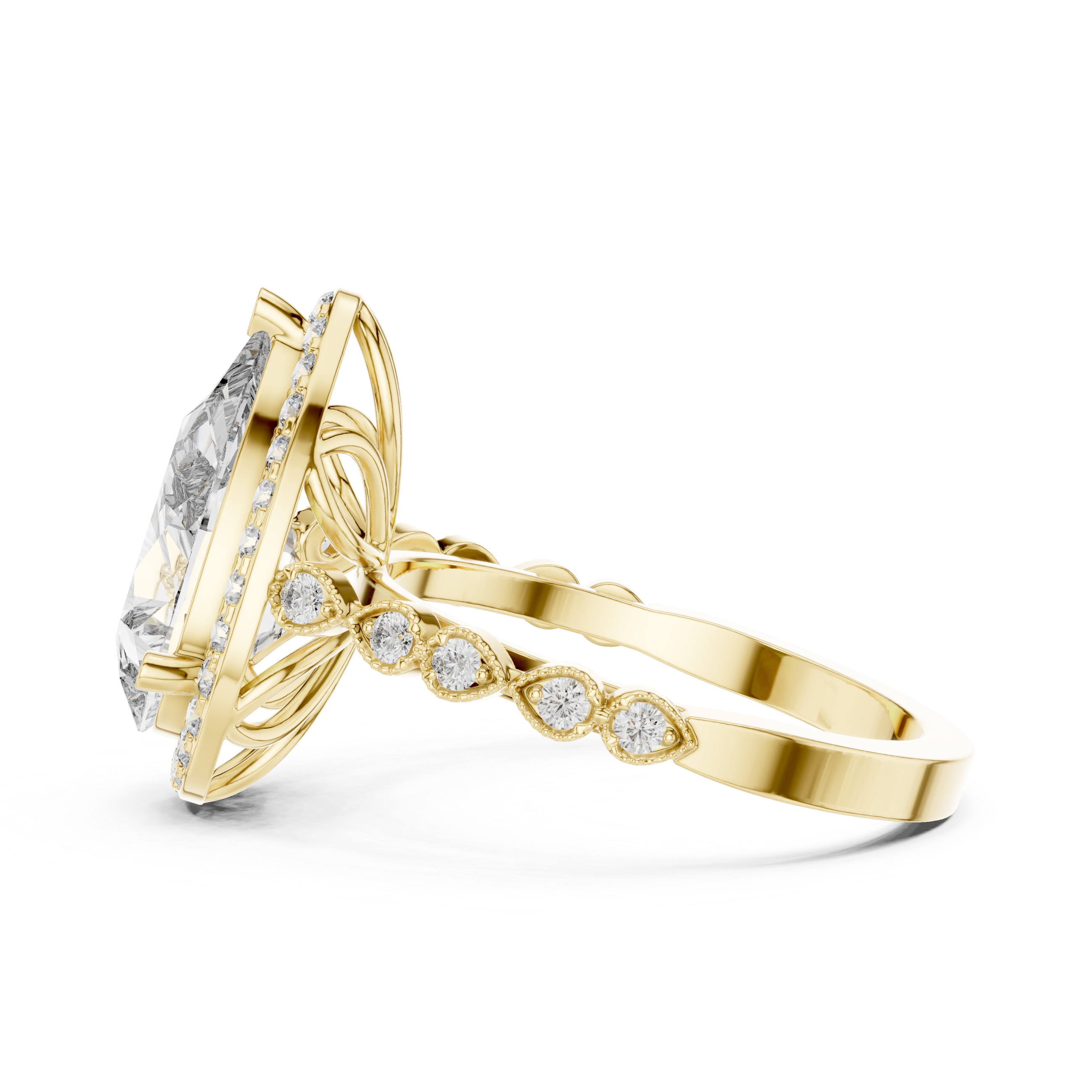Oval Halo Diamond Ring with Bezel-Set Accent Stones
