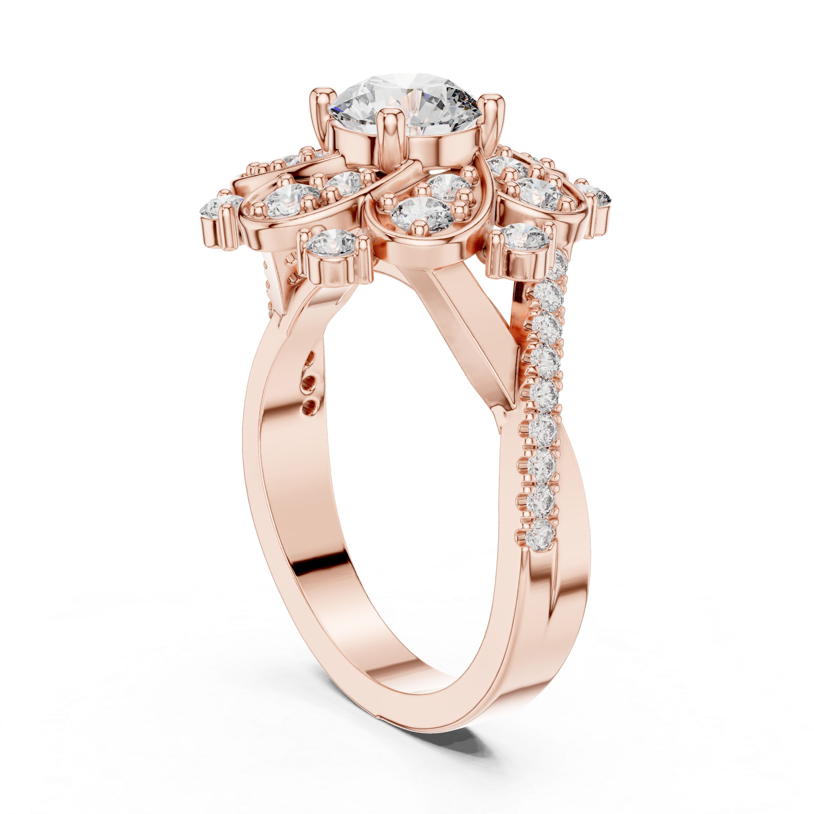 Starburst Halo Diamond Engagement Ring