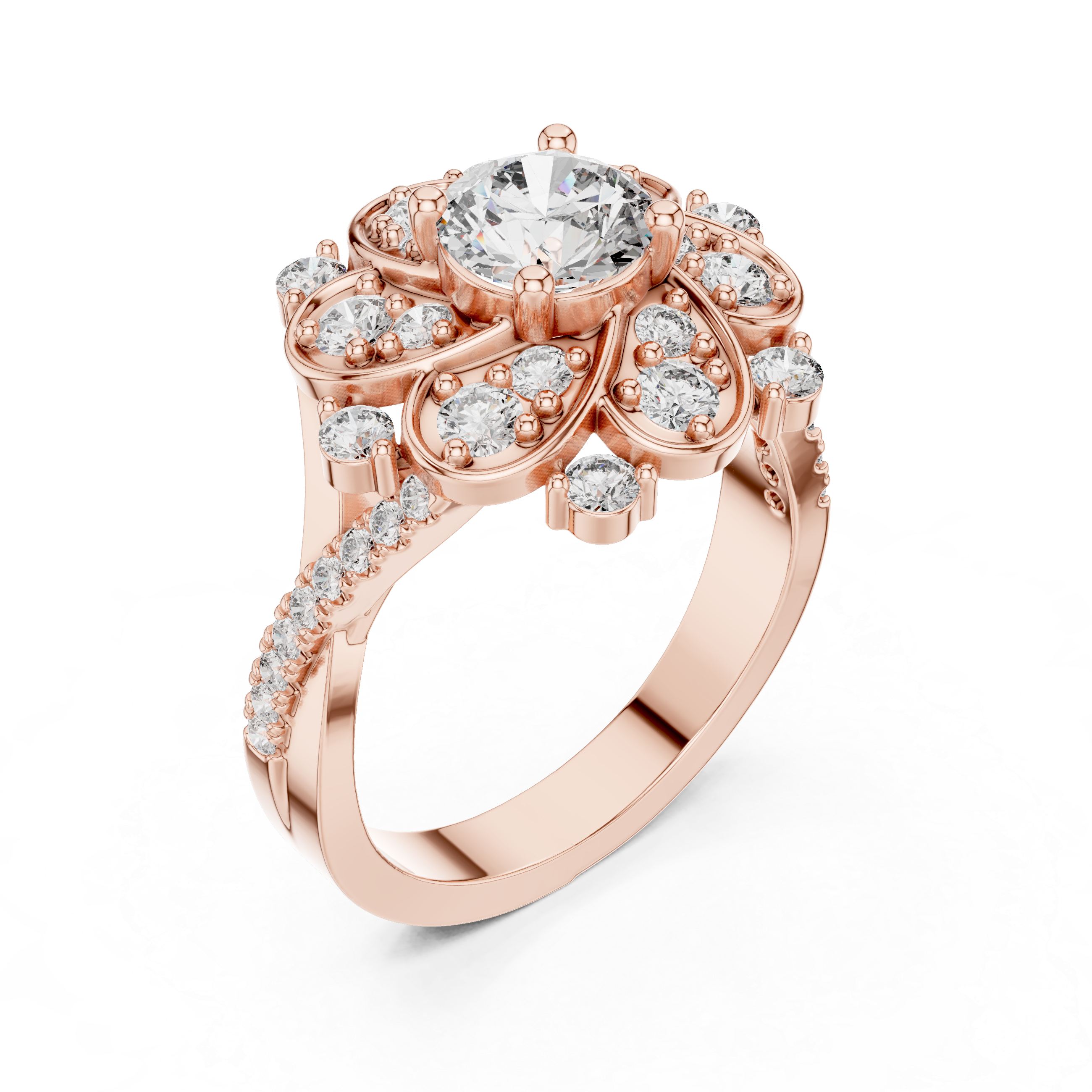 Starburst Halo Diamond Engagement Ring