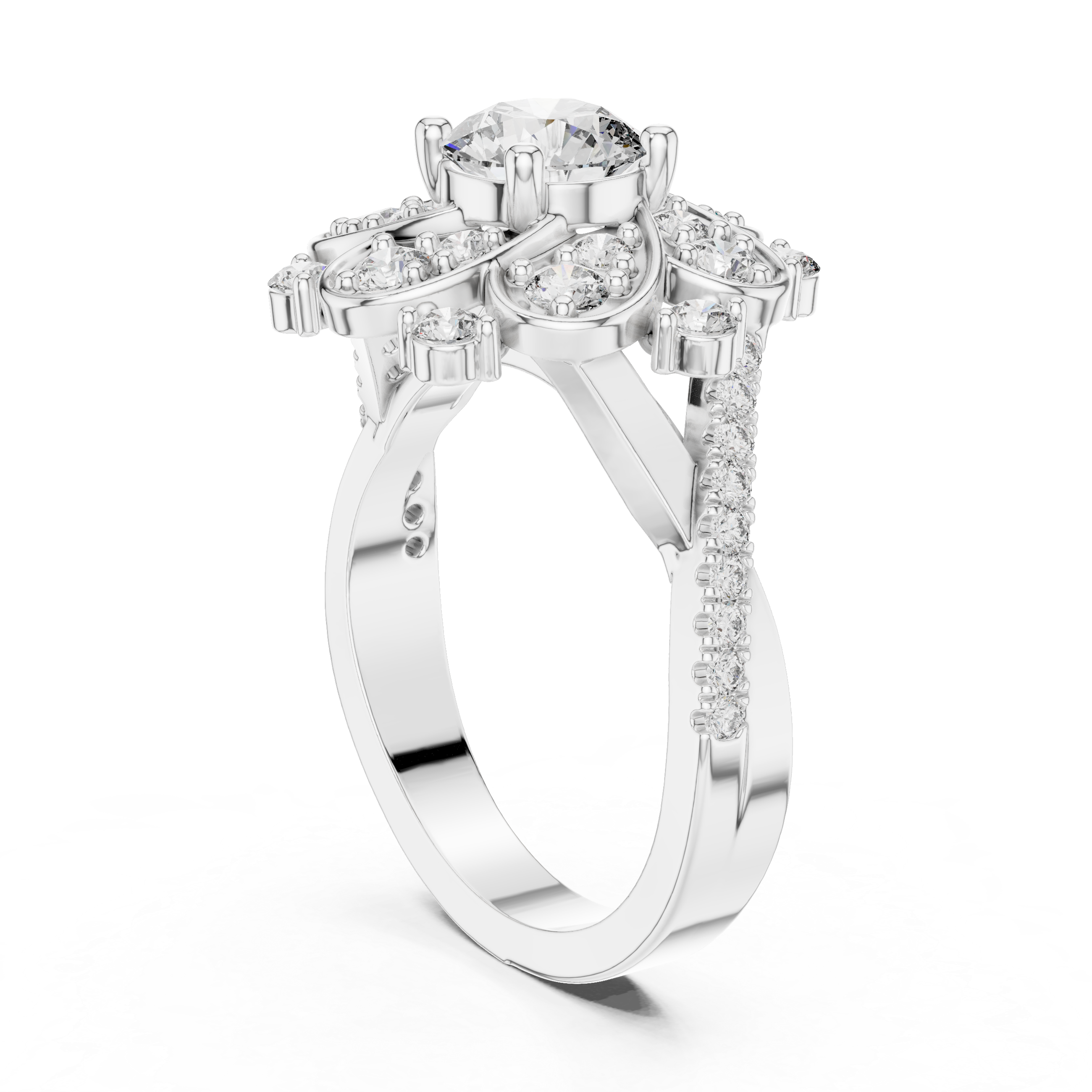 Starburst Halo Diamond Engagement Ring