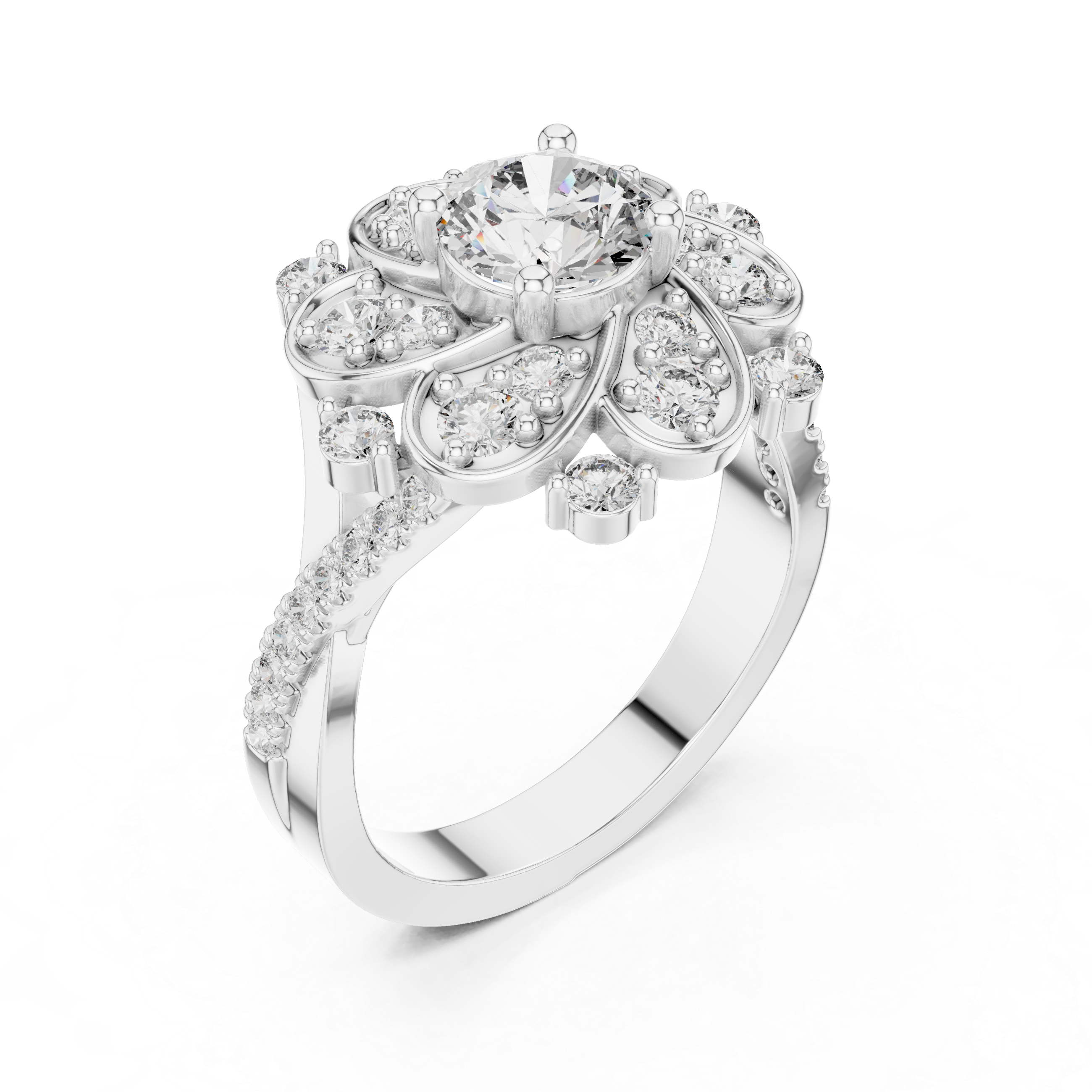 Starburst Halo Diamond Engagement Ring