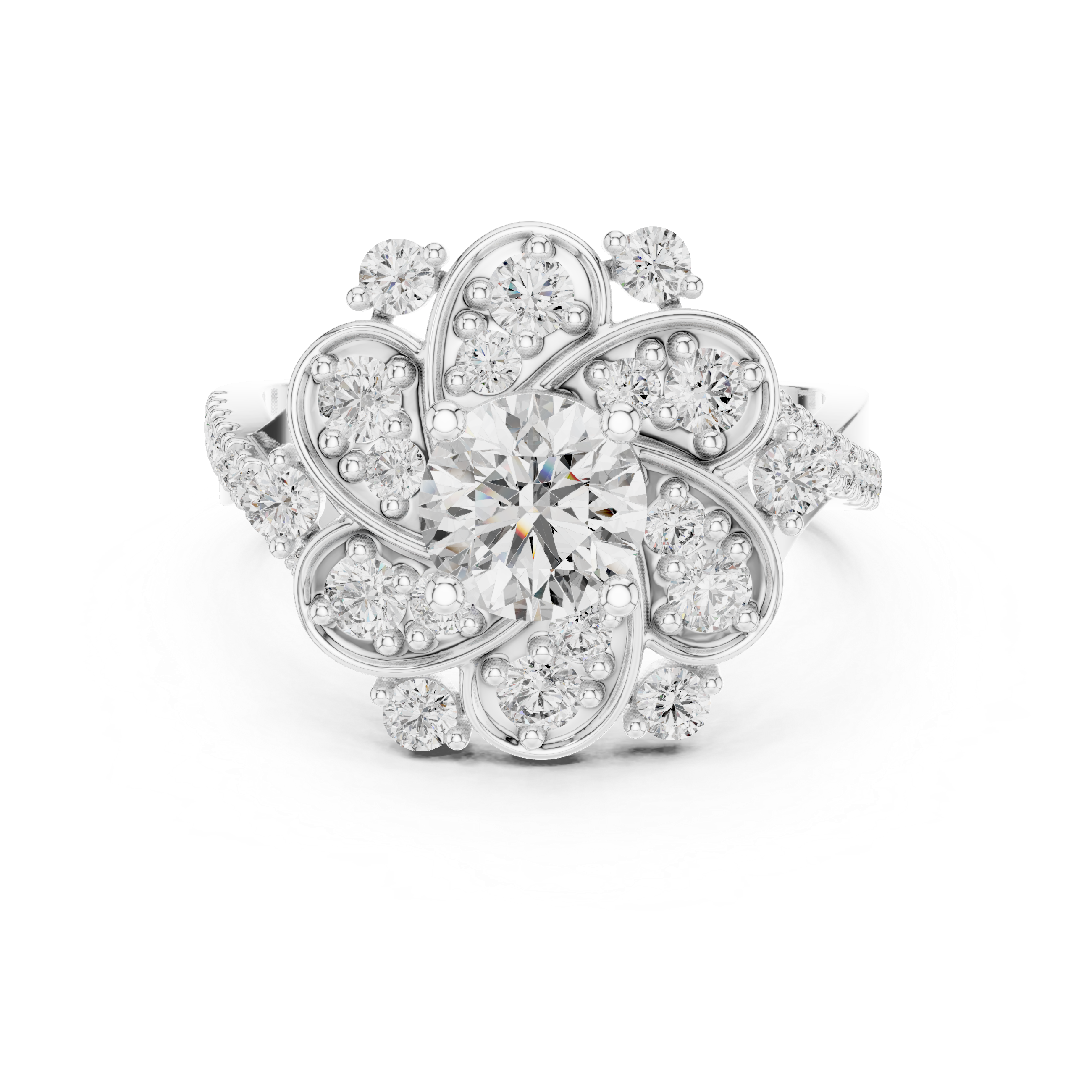 Starburst Halo Diamond Engagement Ring