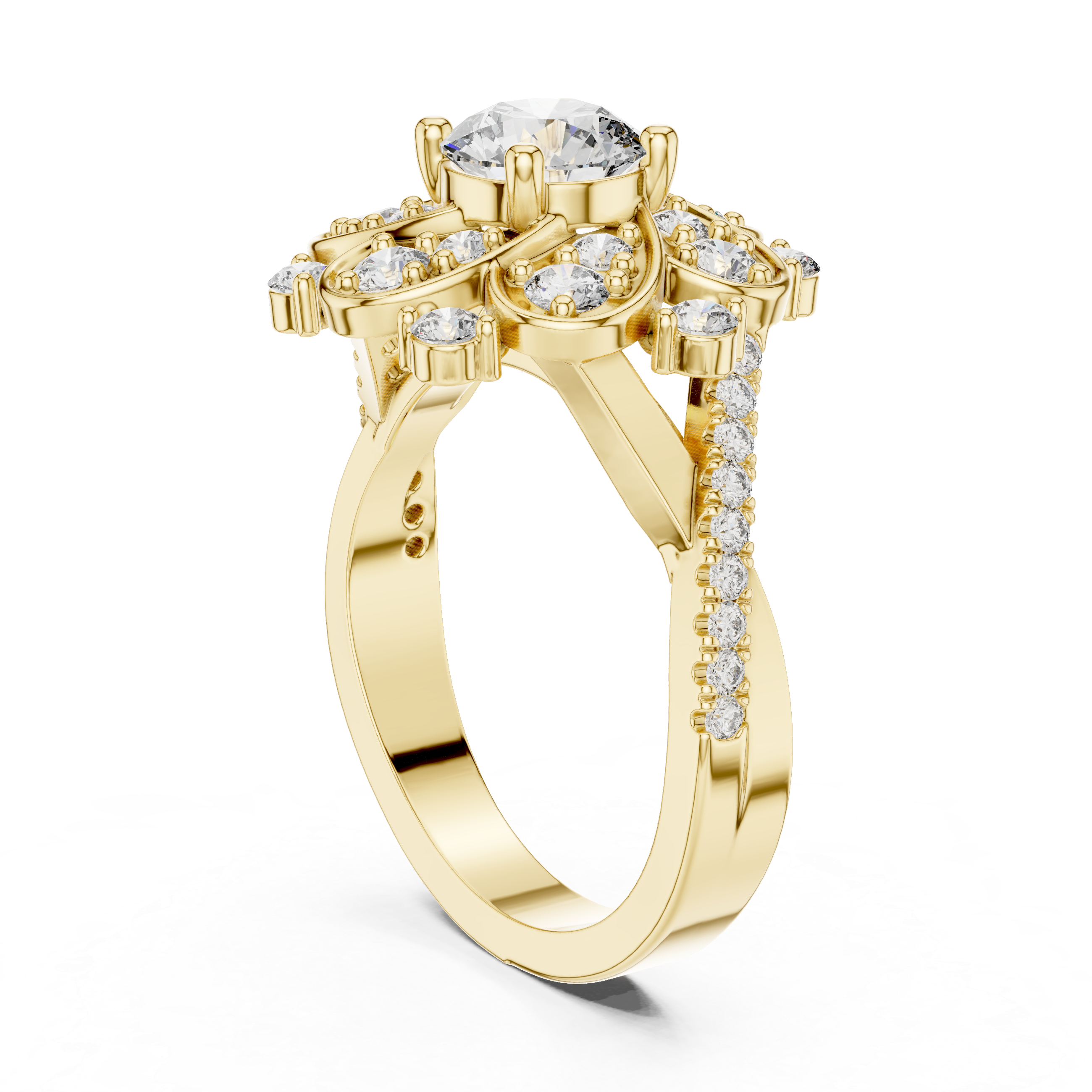 Starburst Halo Diamond Engagement Ring