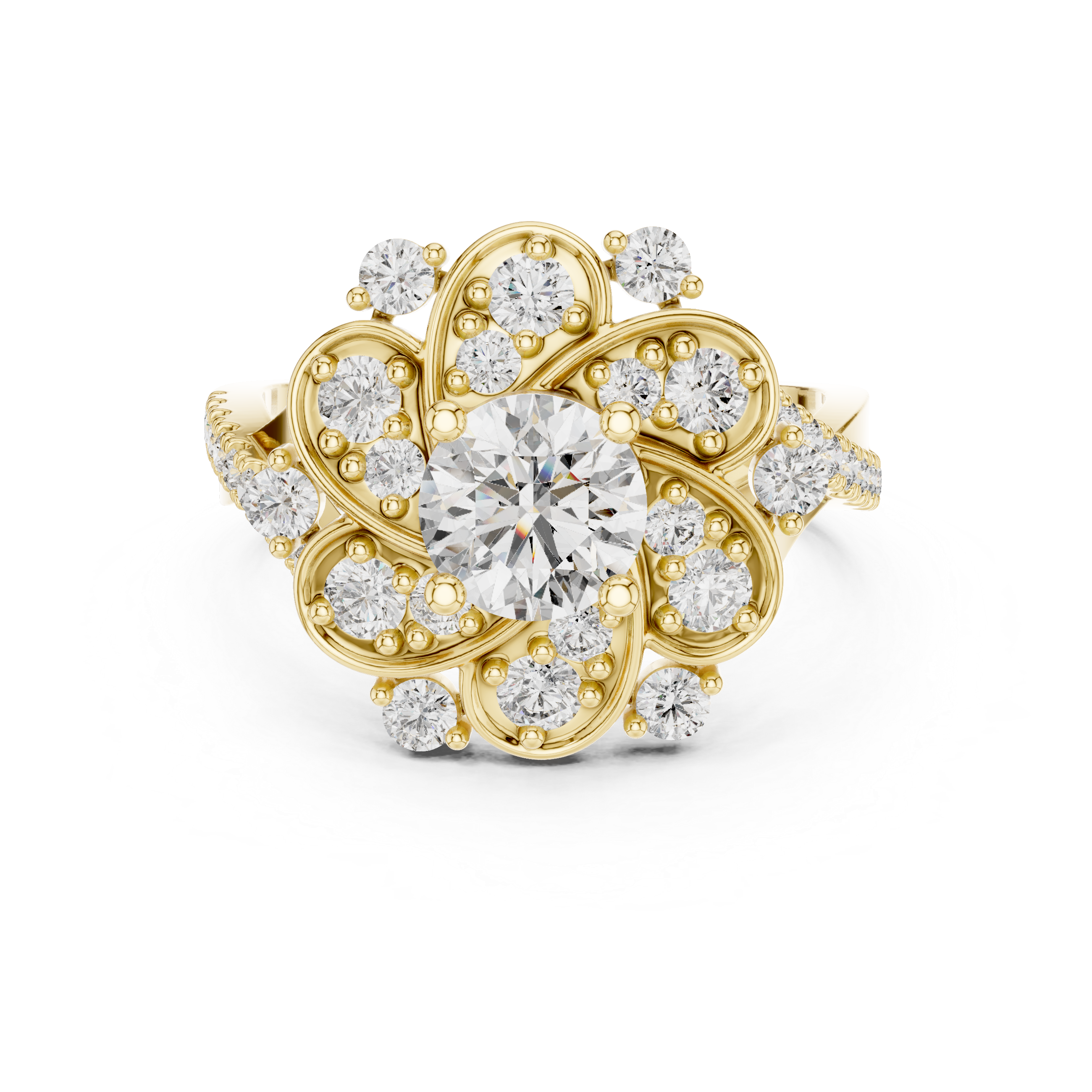 Starburst Halo Diamond Engagement Ring