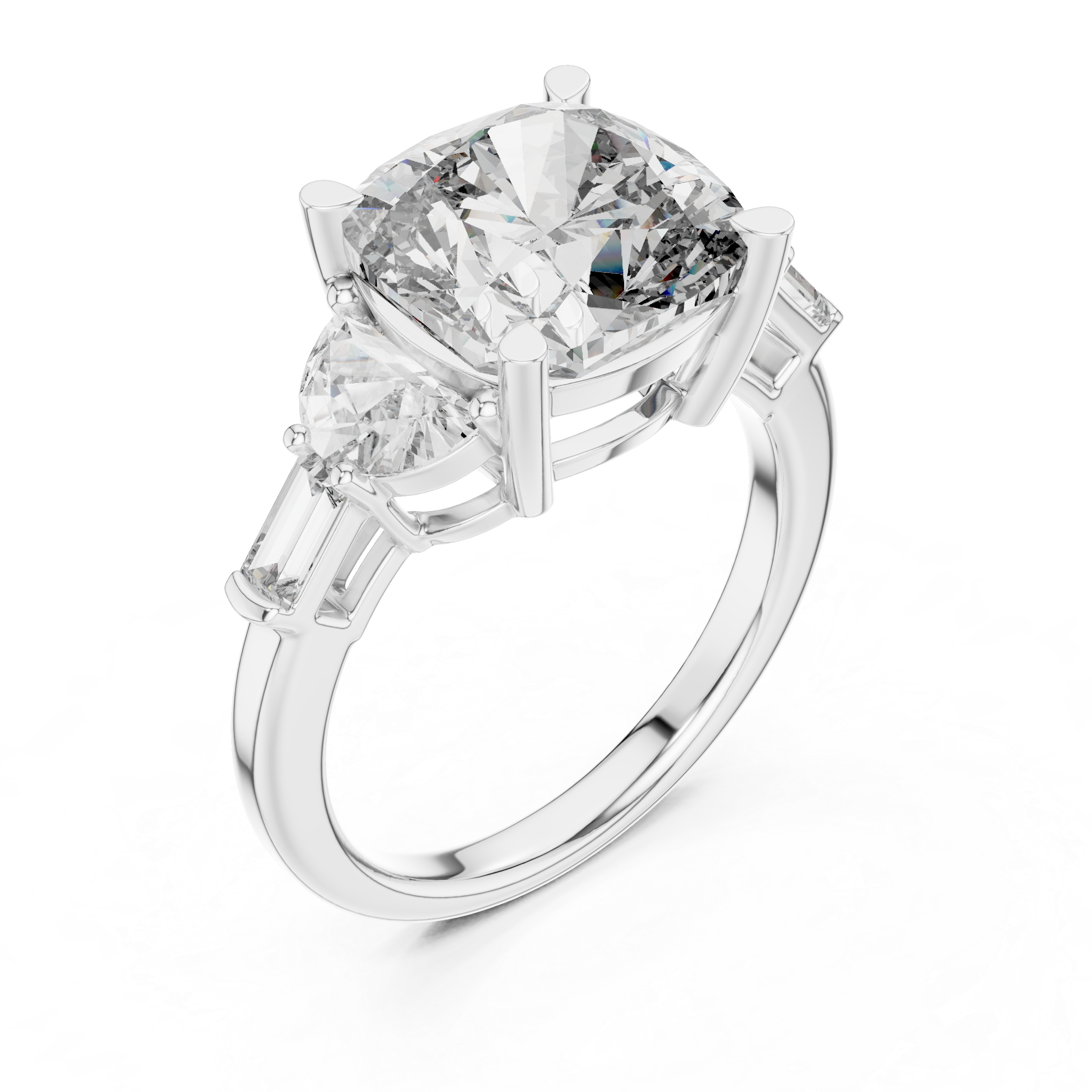 Oval Cut Diamond Three Stone Engagement Ring with Pear and Baguette Side Stones