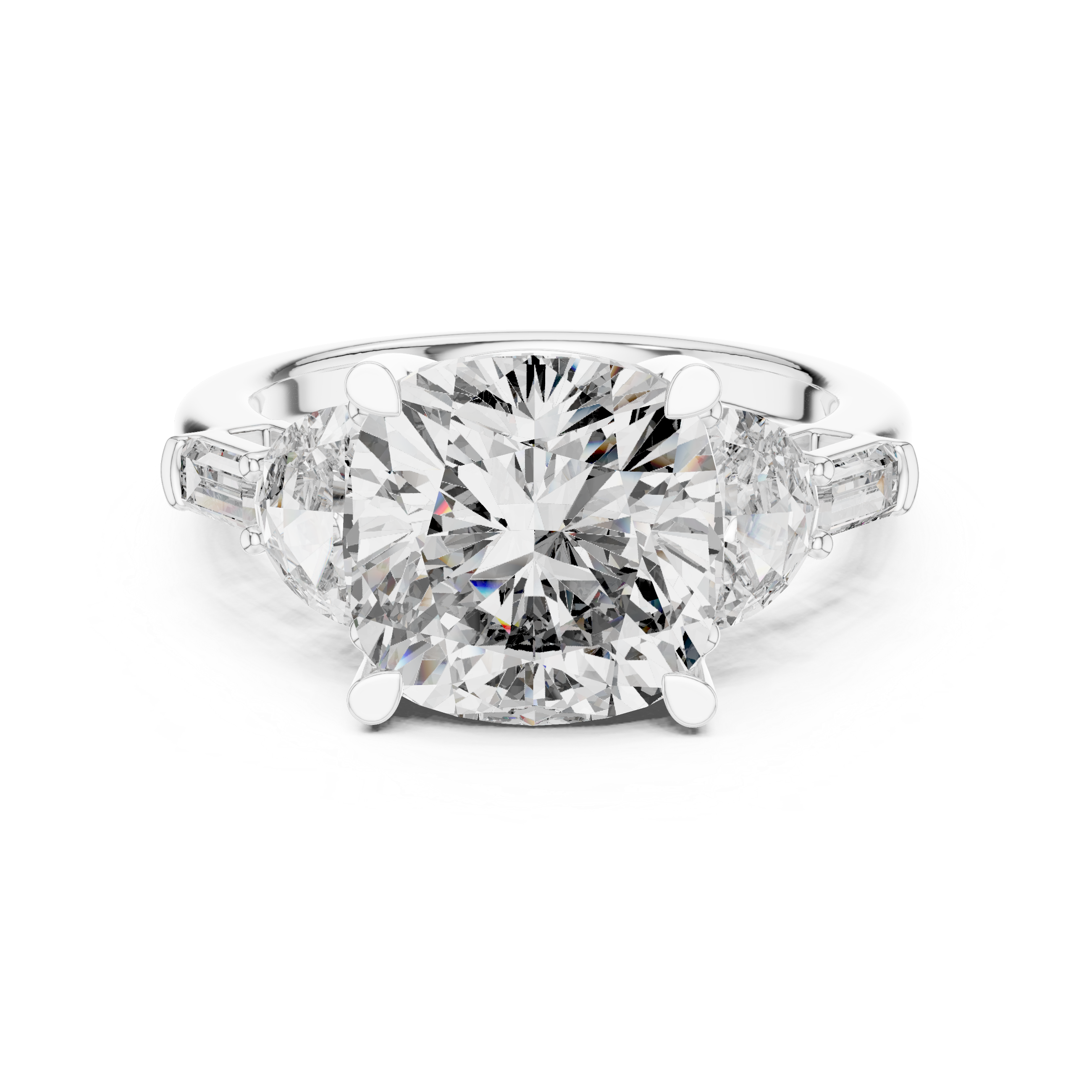 Oval Cut Diamond Three Stone Engagement Ring with Pear and Baguette Side Stones