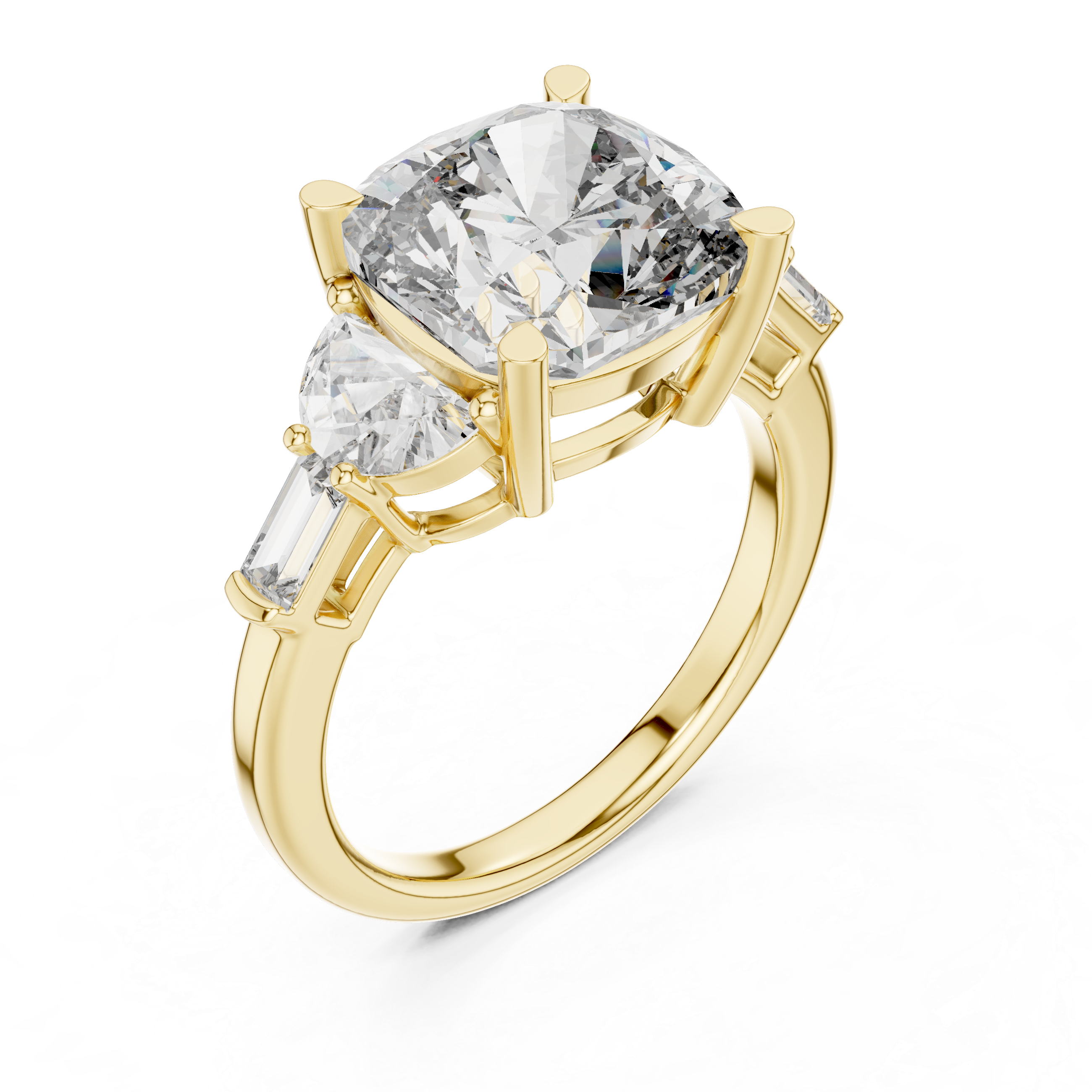 Oval Cut Diamond Three Stone Engagement Ring with Pear and Baguette Side Stones