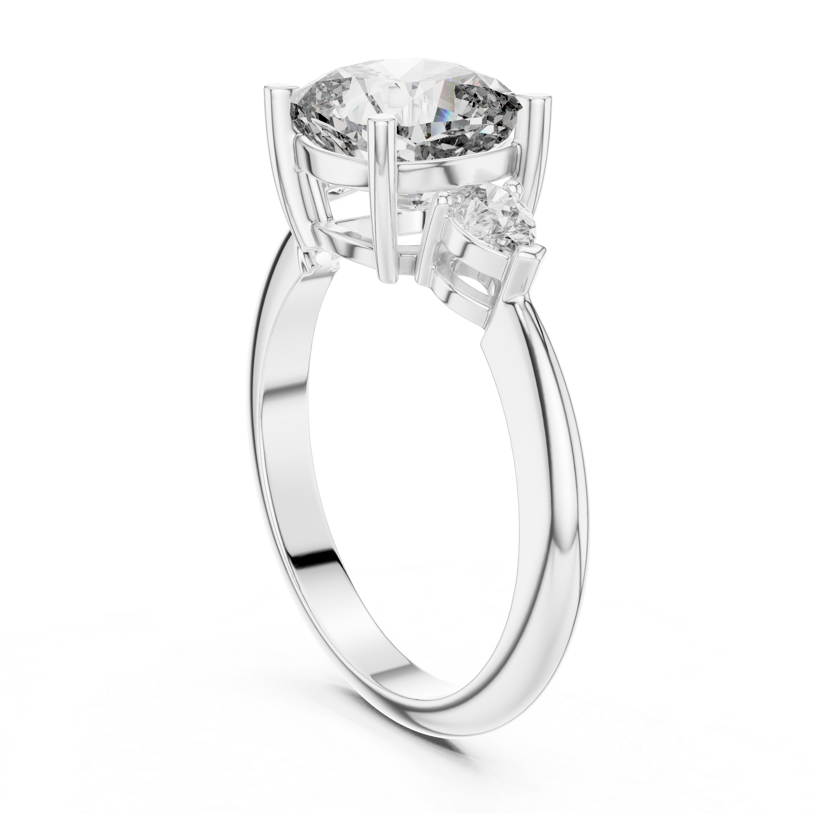 Cushion Cut Diamond Engagement Ring with Pear Side Stone