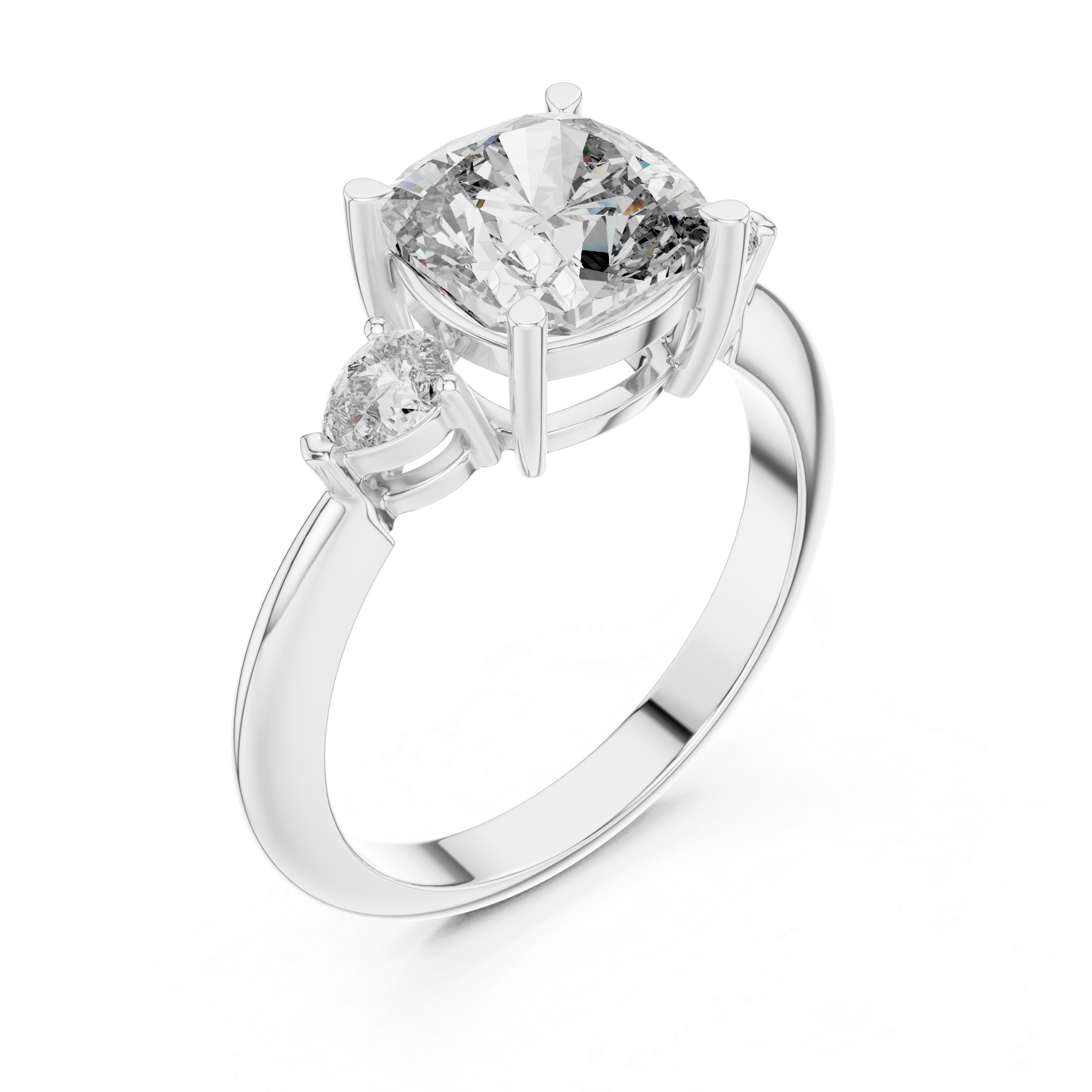 Cushion Cut Diamond Engagement Ring with Pear Side Stone