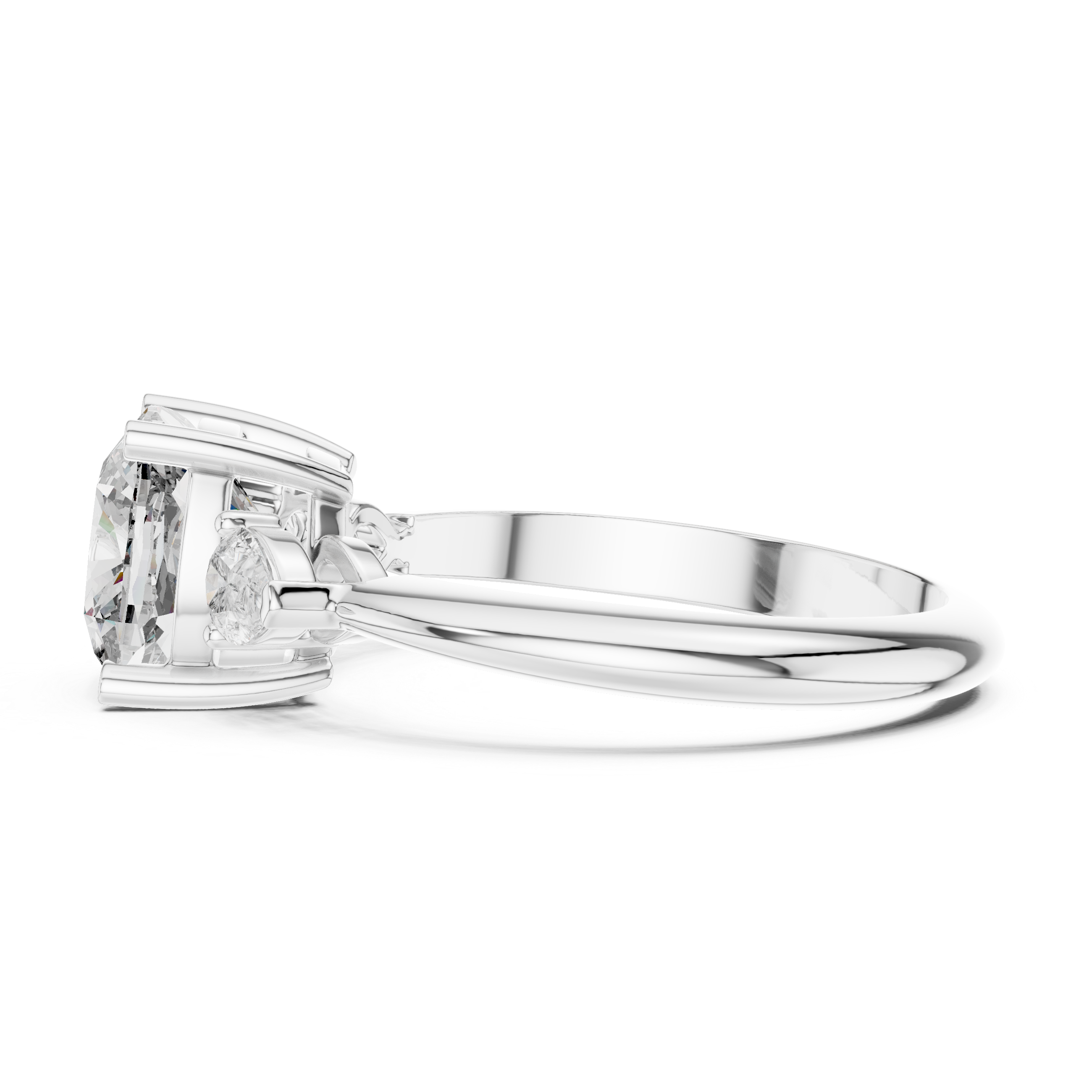 Cushion Cut Diamond Engagement Ring with Pear Side Stone