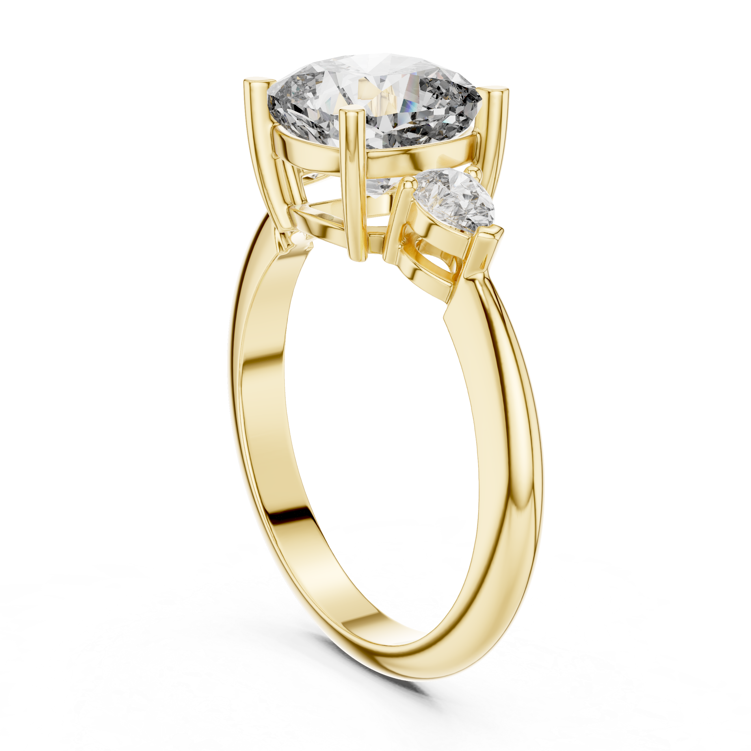 Cushion Cut Diamond Engagement Ring with Pear Side Stone