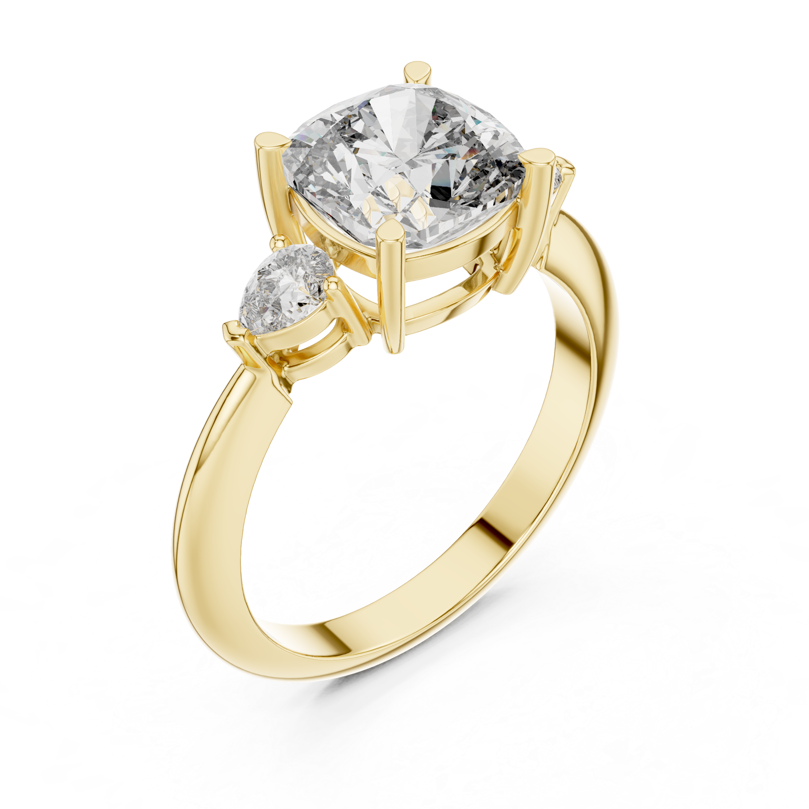 Cushion Cut Diamond Engagement Ring with Pear Side Stone