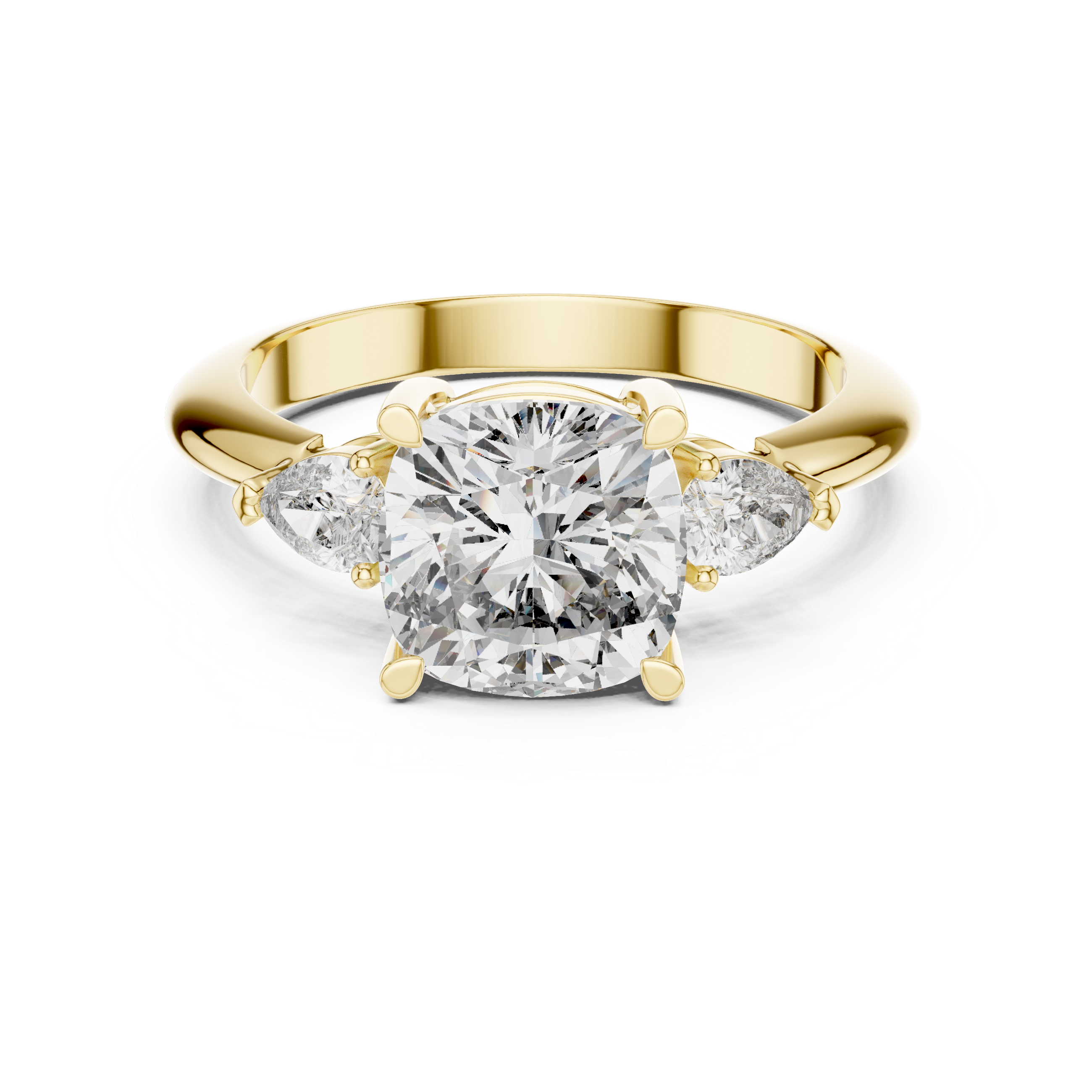 Cushion Cut Diamond Engagement Ring with Pear Side Stone