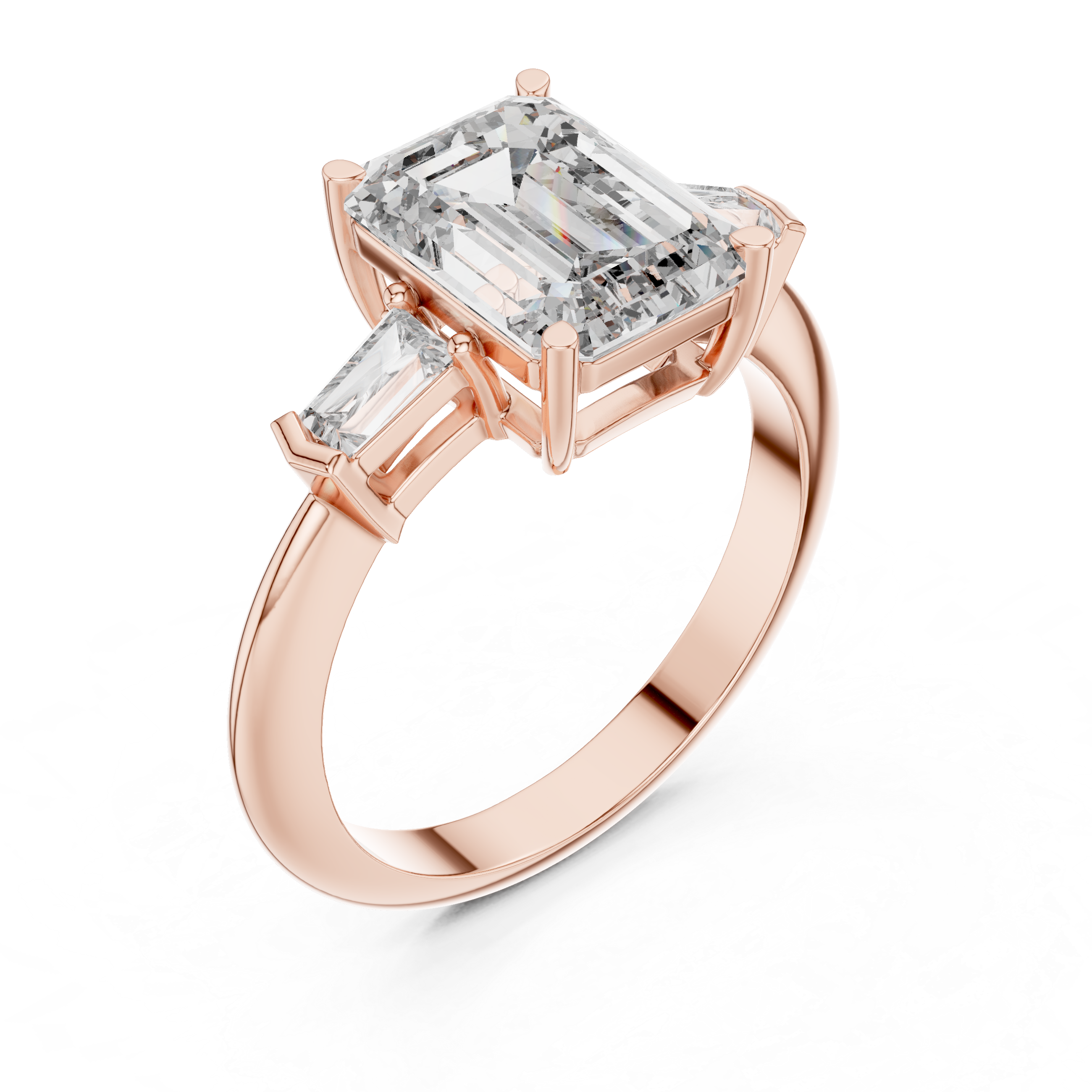Emerald Cut Diamond Engagement Ring with Tapered Baguette Side Stones