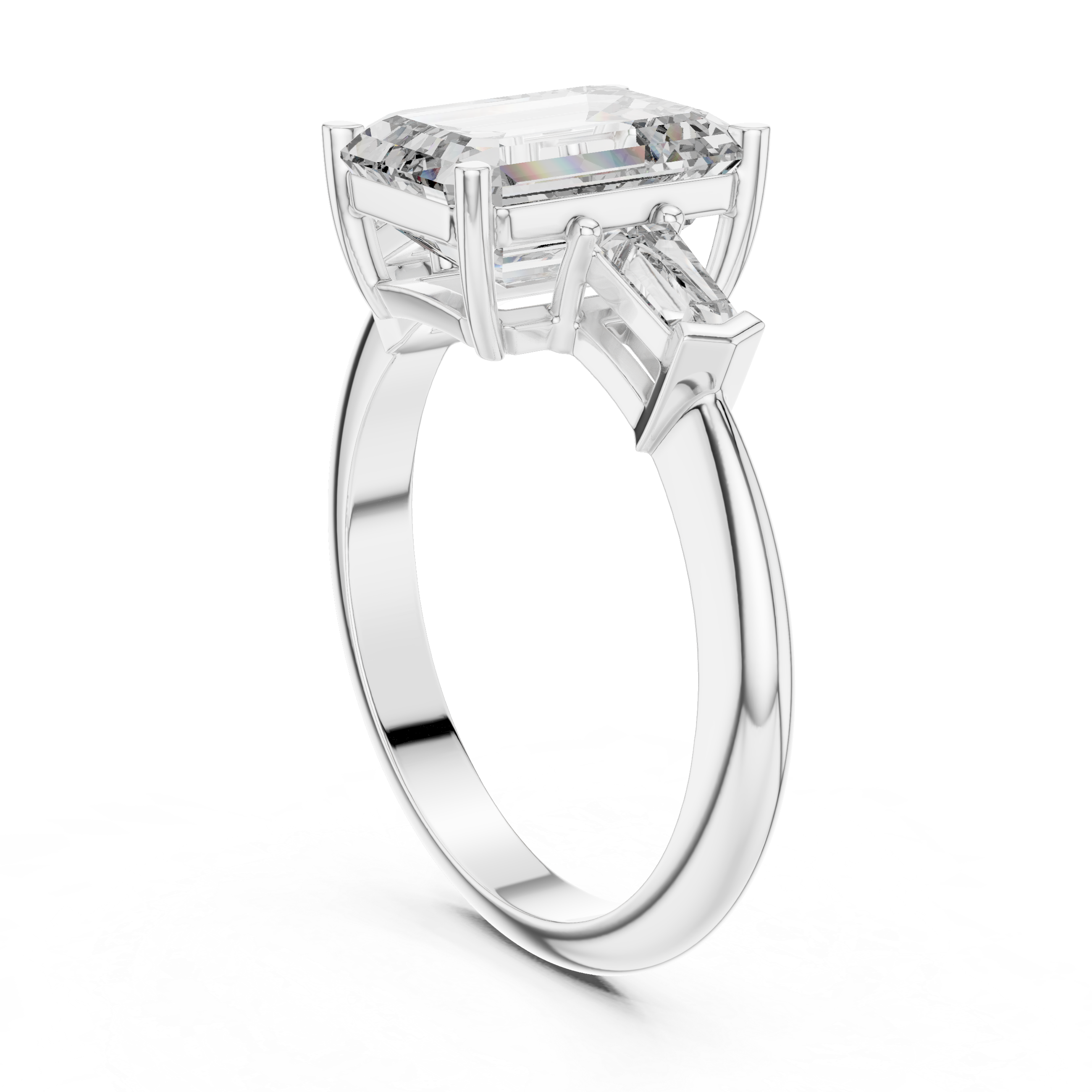 Emerald Cut Diamond Engagement Ring with Tapered Baguette Side Stones
