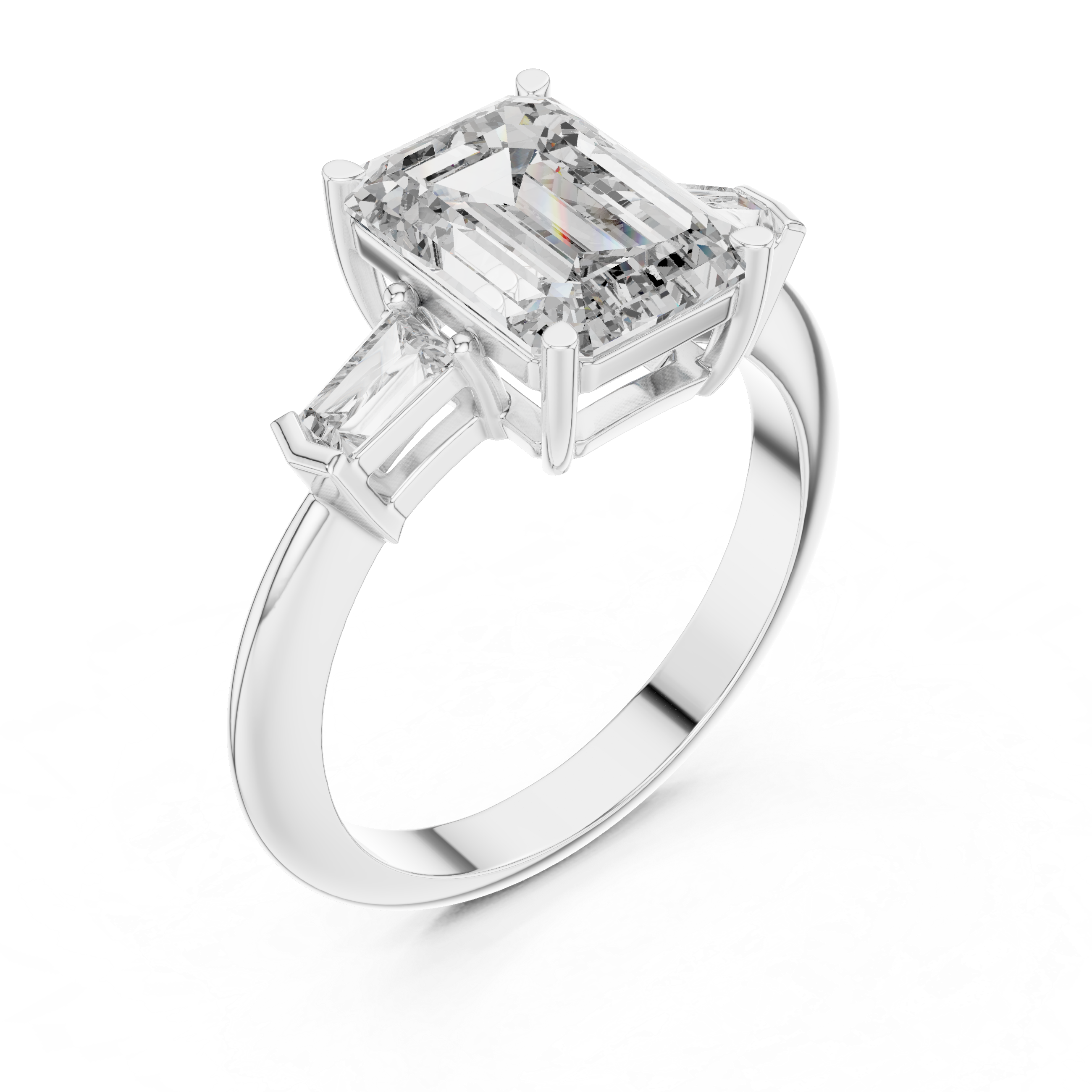 Emerald Cut Diamond Engagement Ring with Tapered Baguette Side Stones