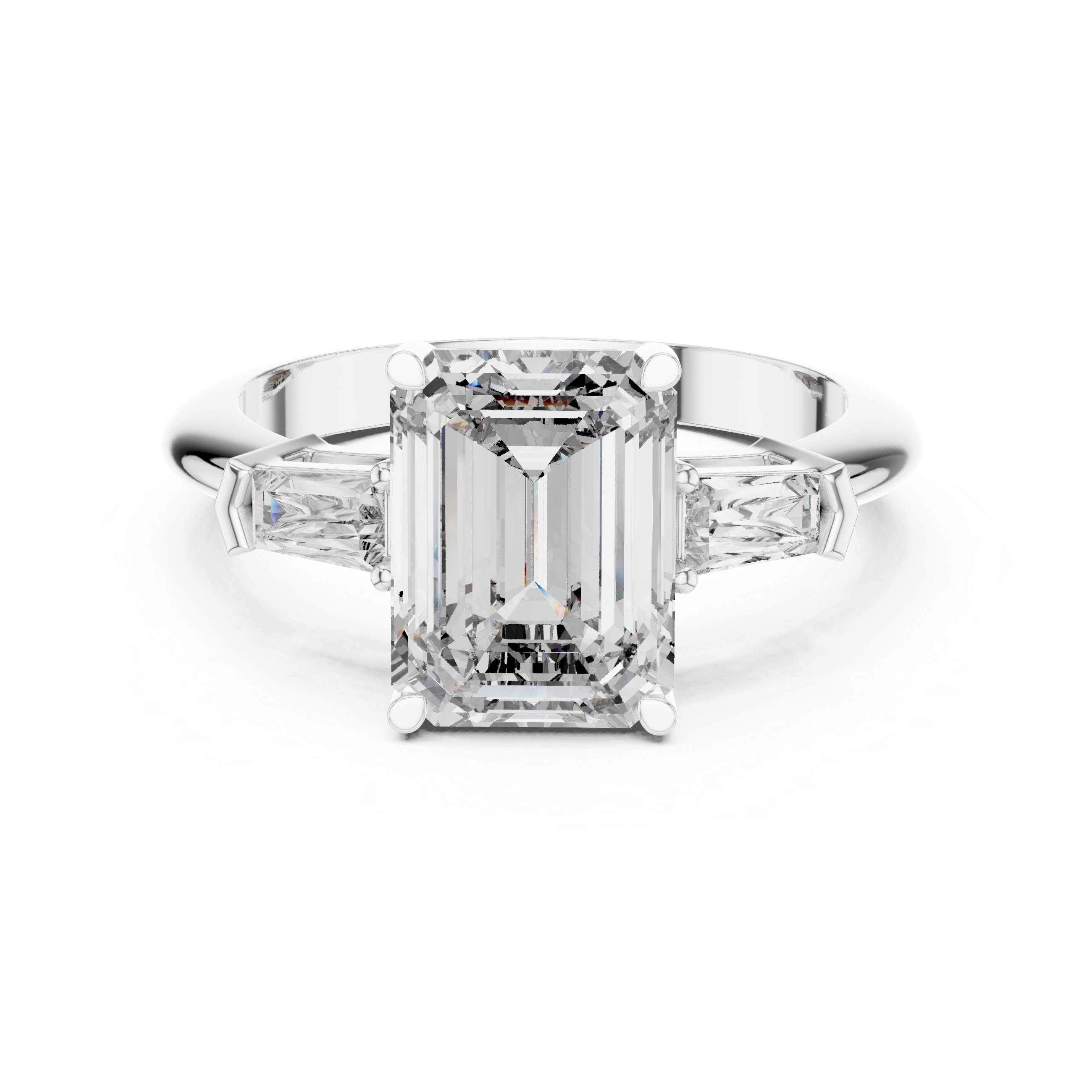 Emerald Cut Diamond Engagement Ring with Tapered Baguette Side Stones