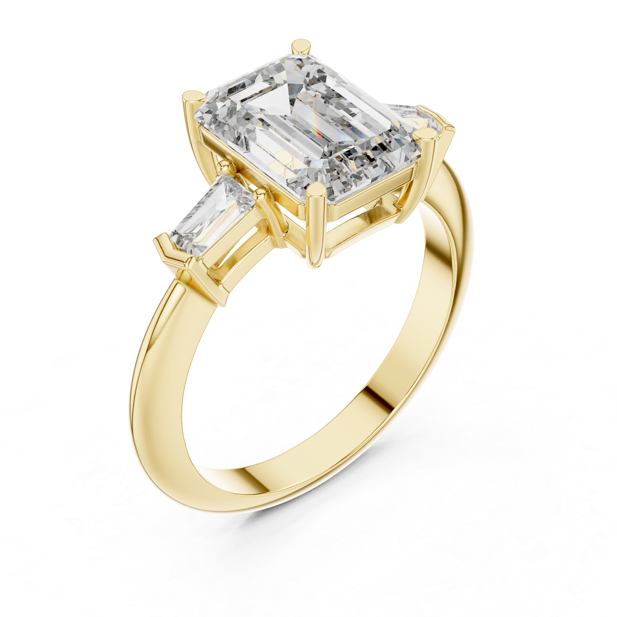 Emerald Cut Diamond Engagement Ring with Tapered Baguette Side Stones