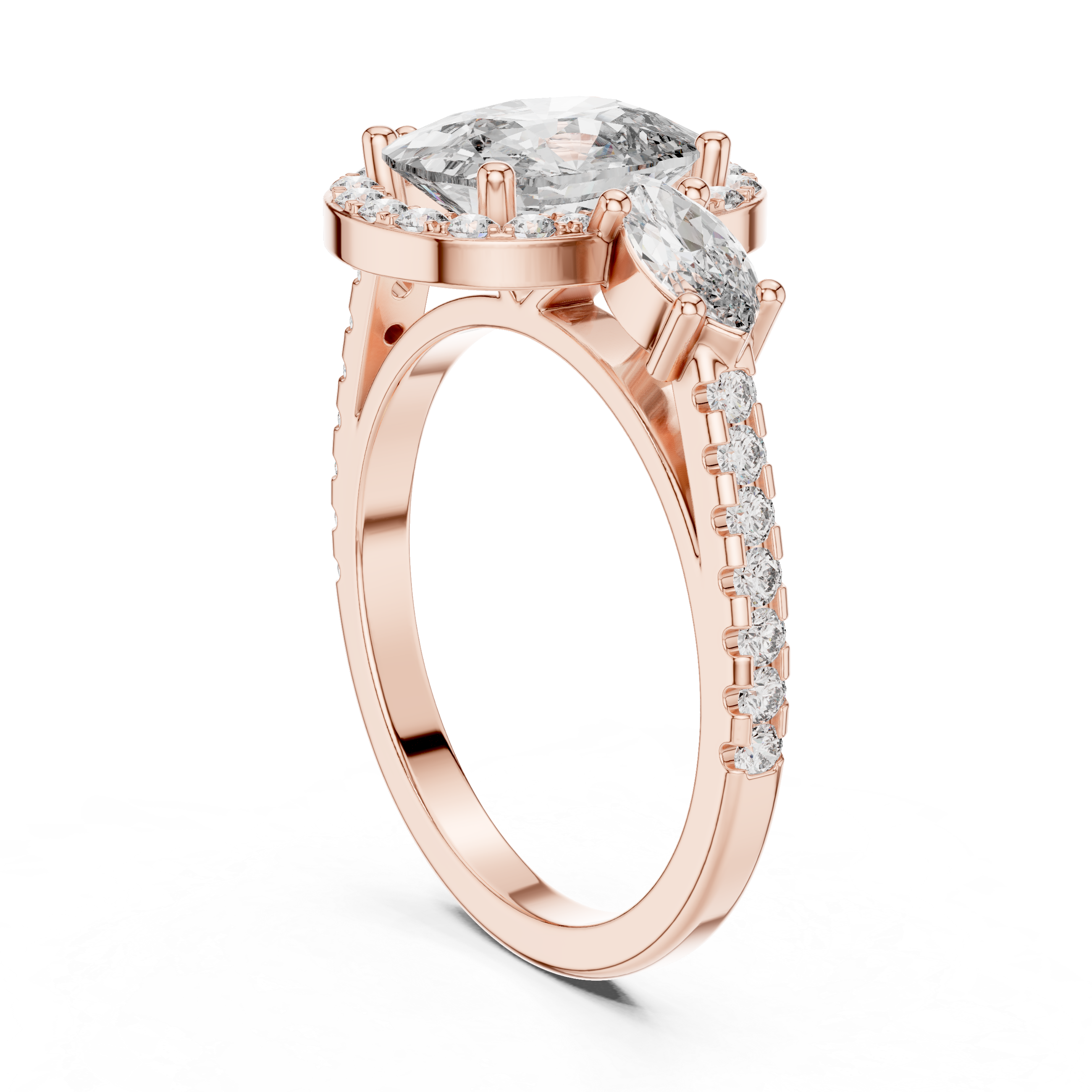 Round Cut Diamond Engagement Ring with Marquise Side Stones