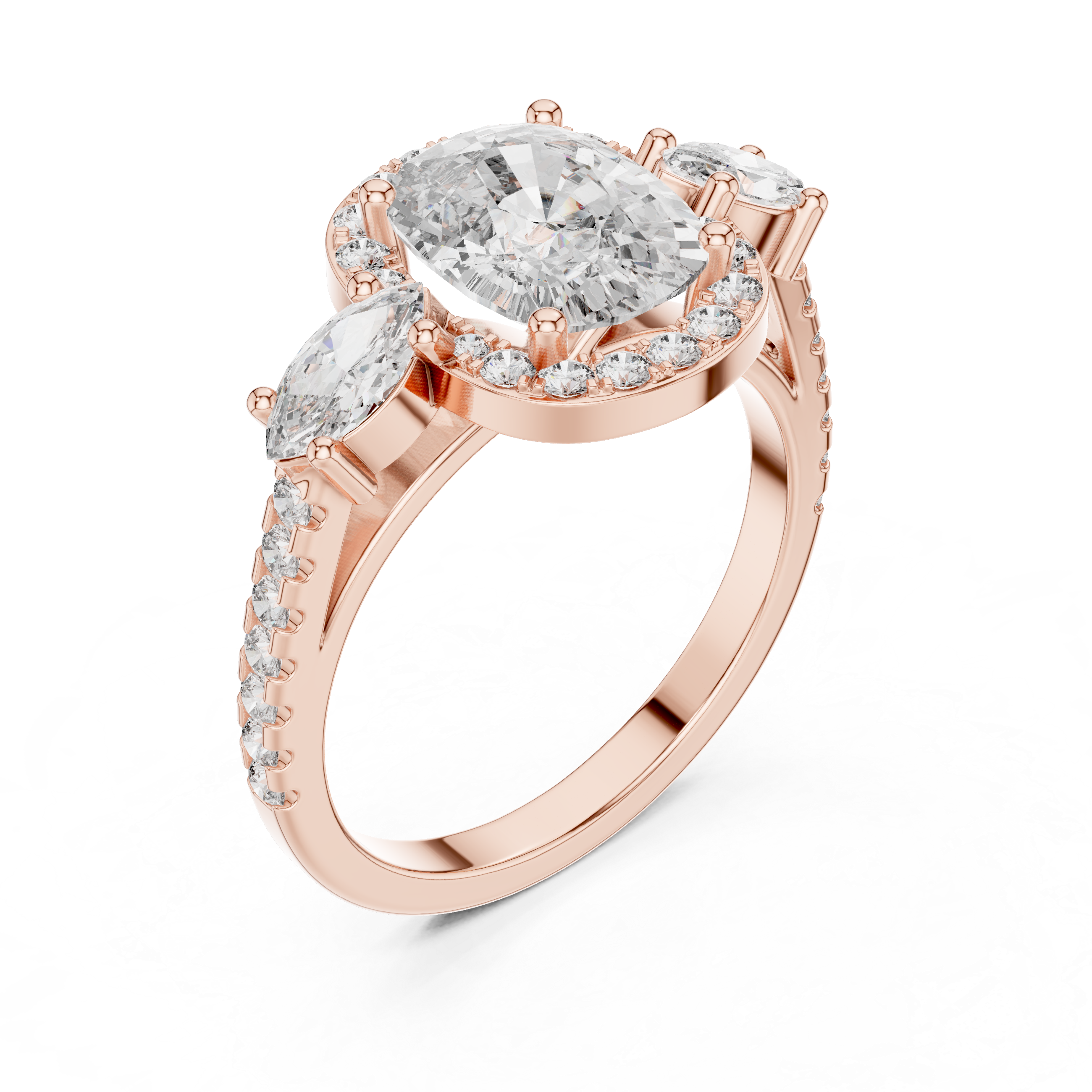 Round Cut Diamond Engagement Ring with Marquise Side Stones