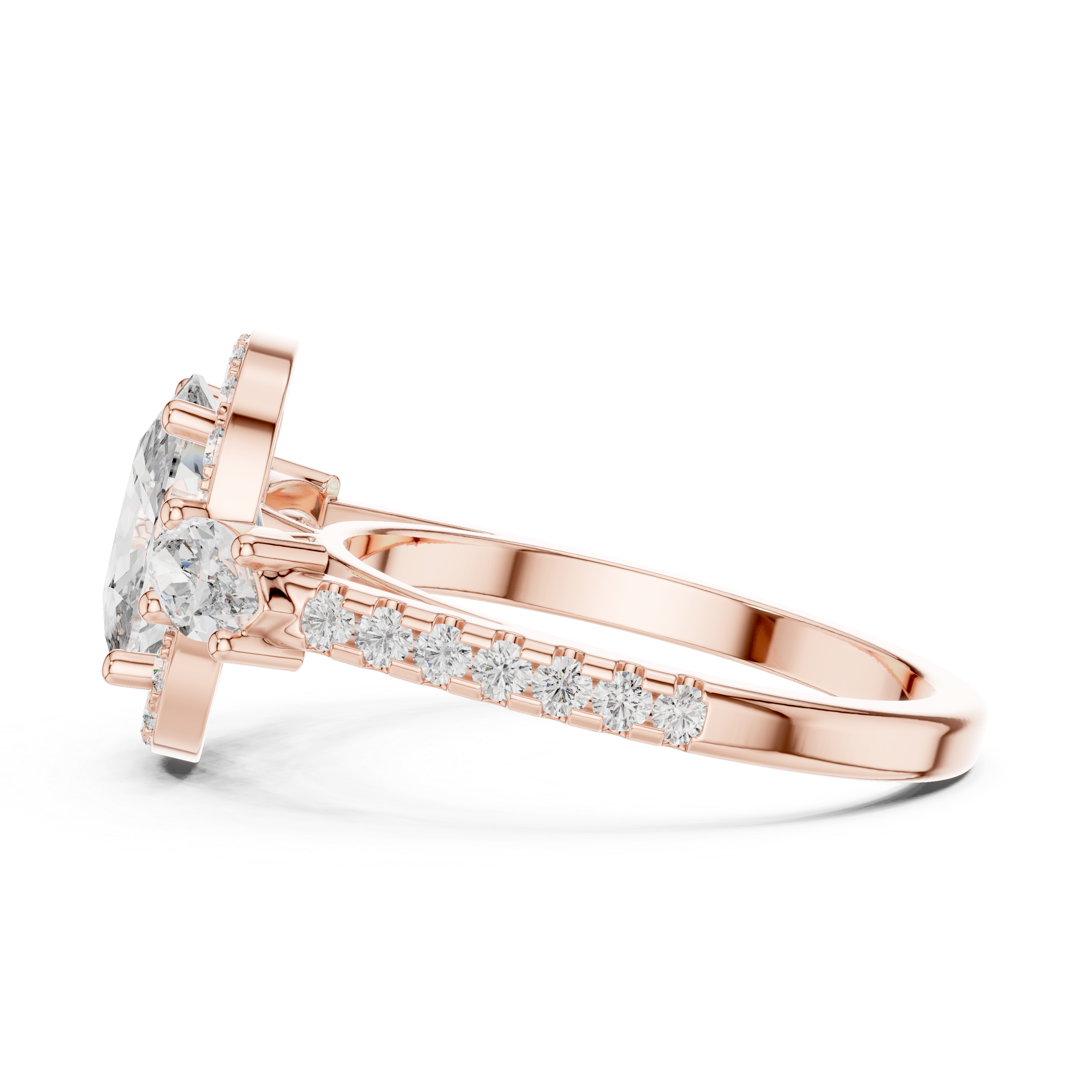 Round Cut Diamond Engagement Ring with Marquise Side Stones