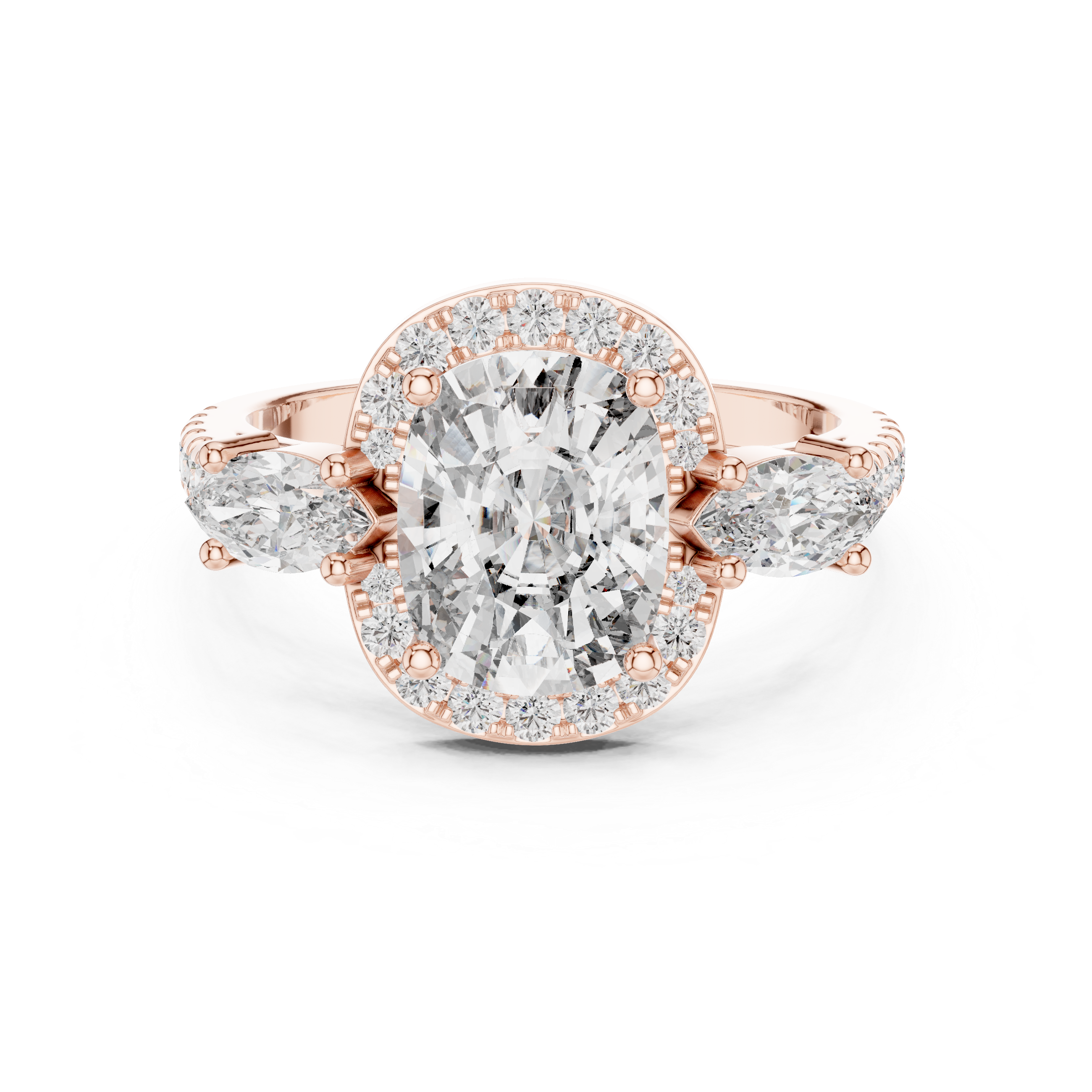 Round Cut Diamond Engagement Ring with Marquise Side Stones