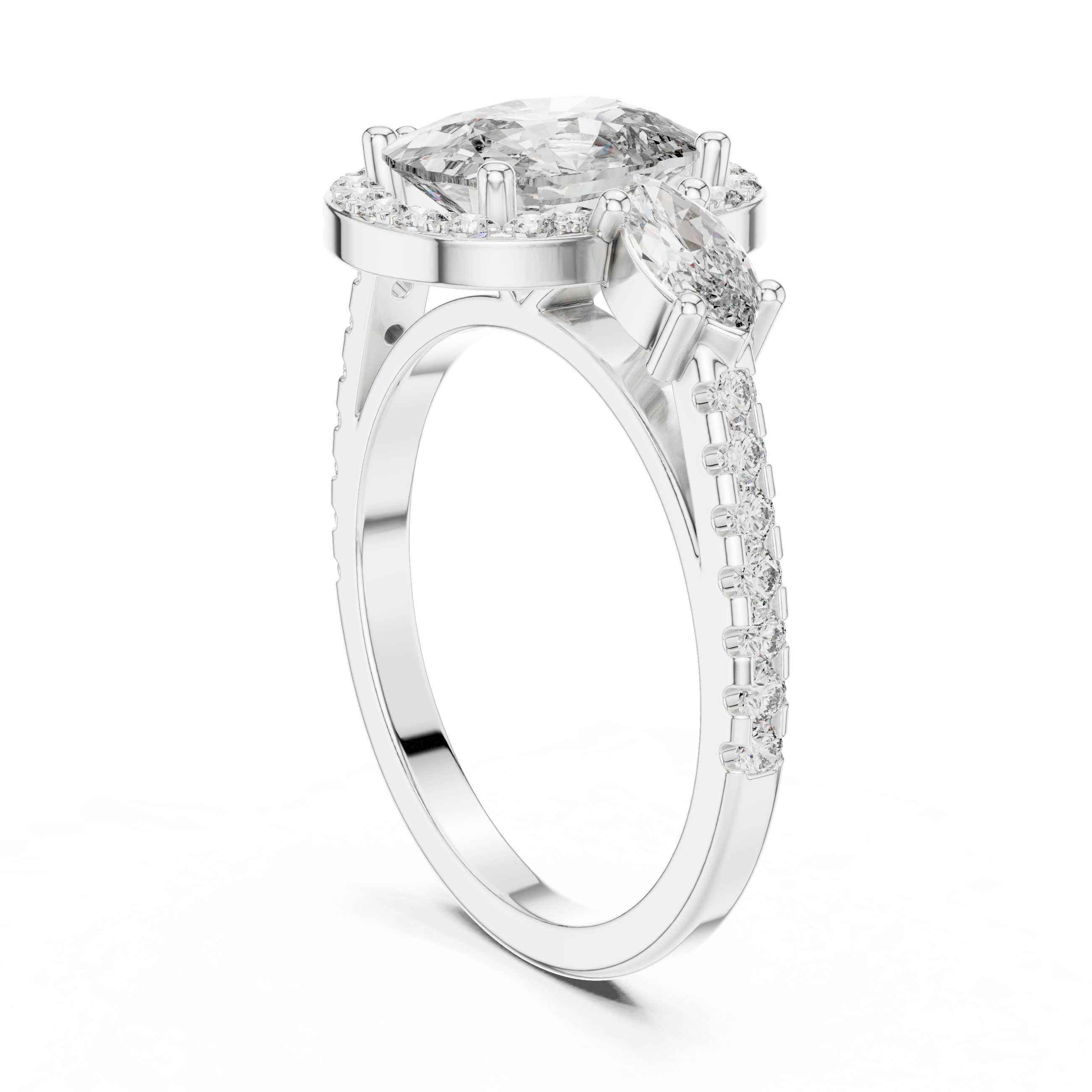 Round Cut Diamond Engagement Ring with Marquise Side Stones