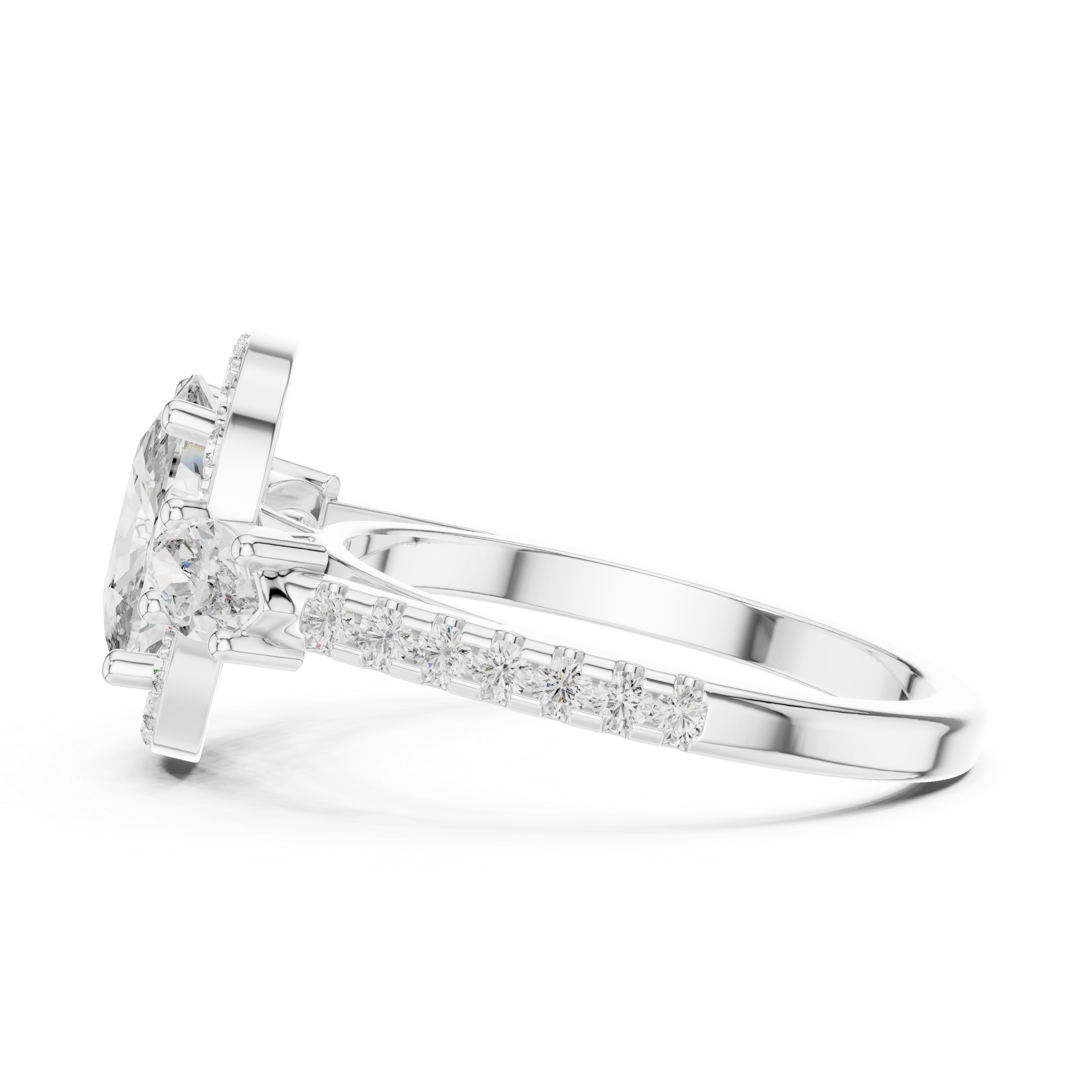 Round Cut Diamond Engagement Ring with Marquise Side Stones