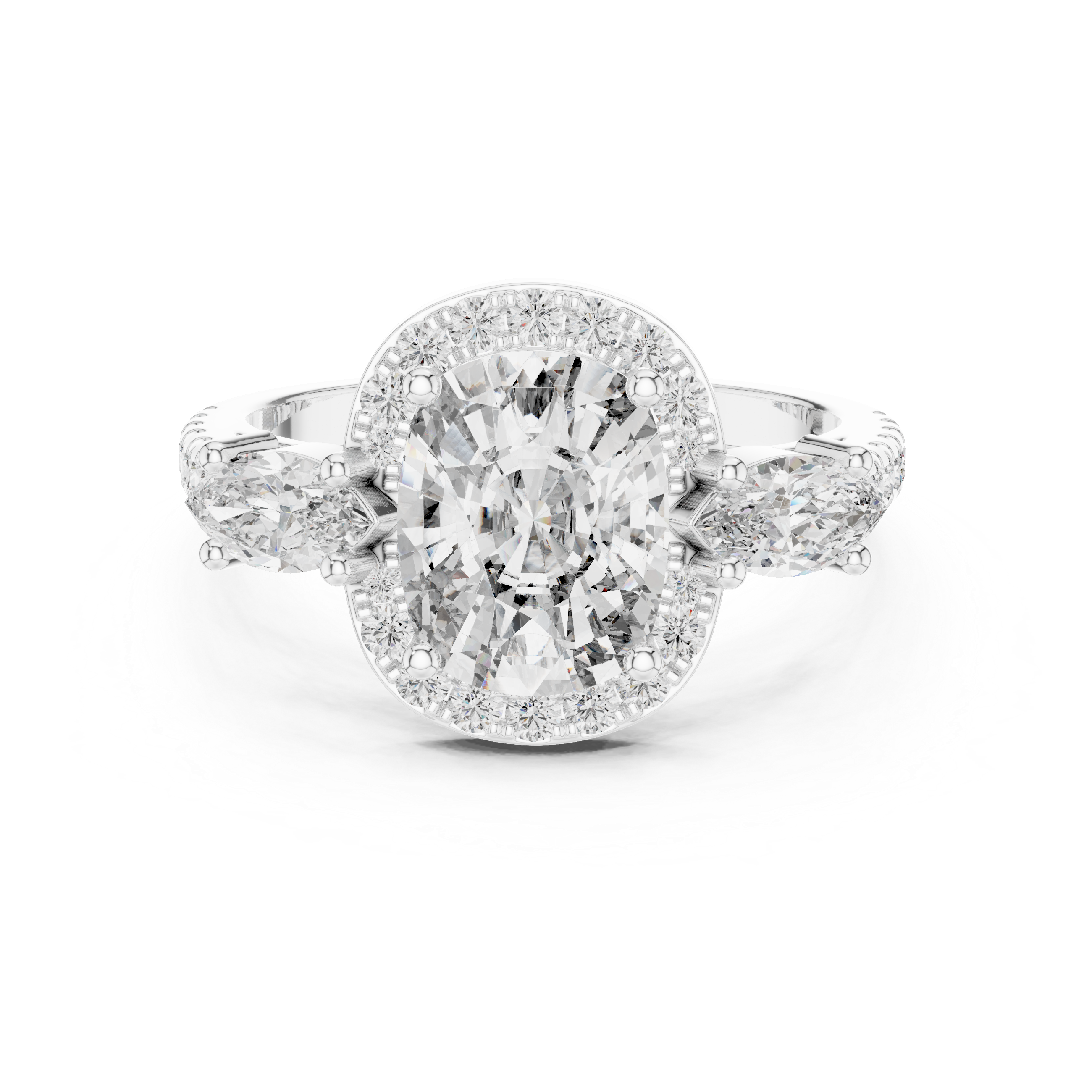 Round Cut Diamond Engagement Ring with Marquise Side Stones