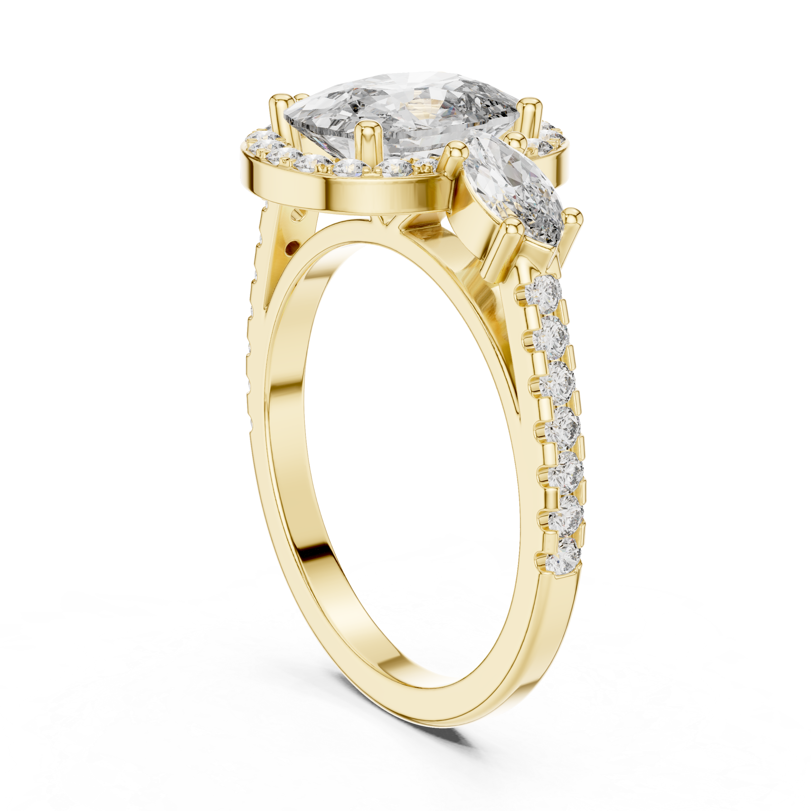 Round Cut Diamond Engagement Ring with Marquise Side Stones