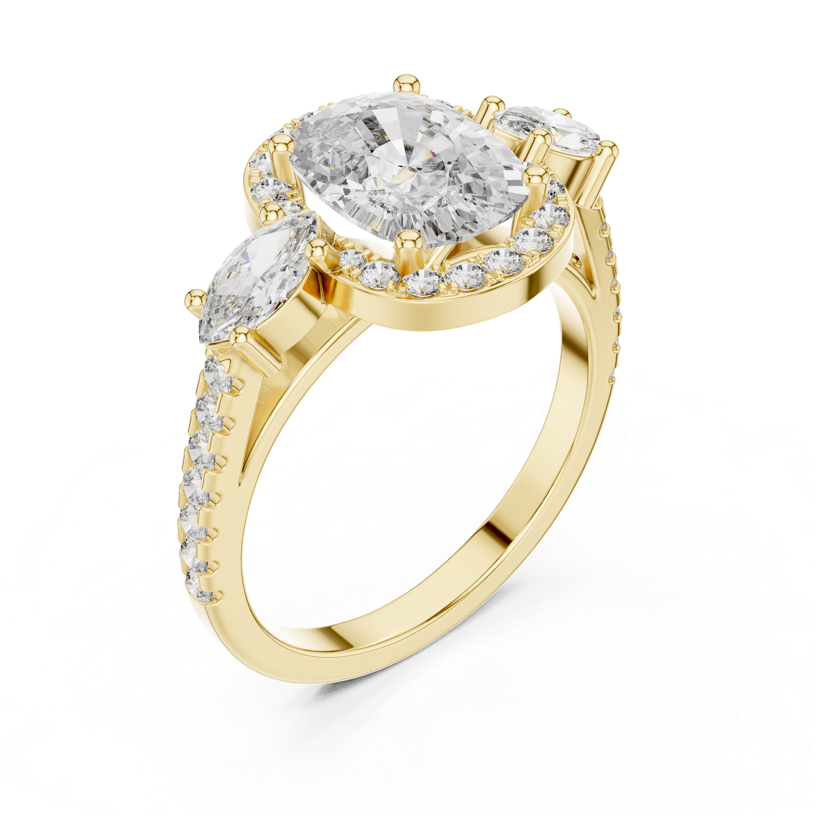 Round Cut Diamond Engagement Ring with Marquise Side Stones
