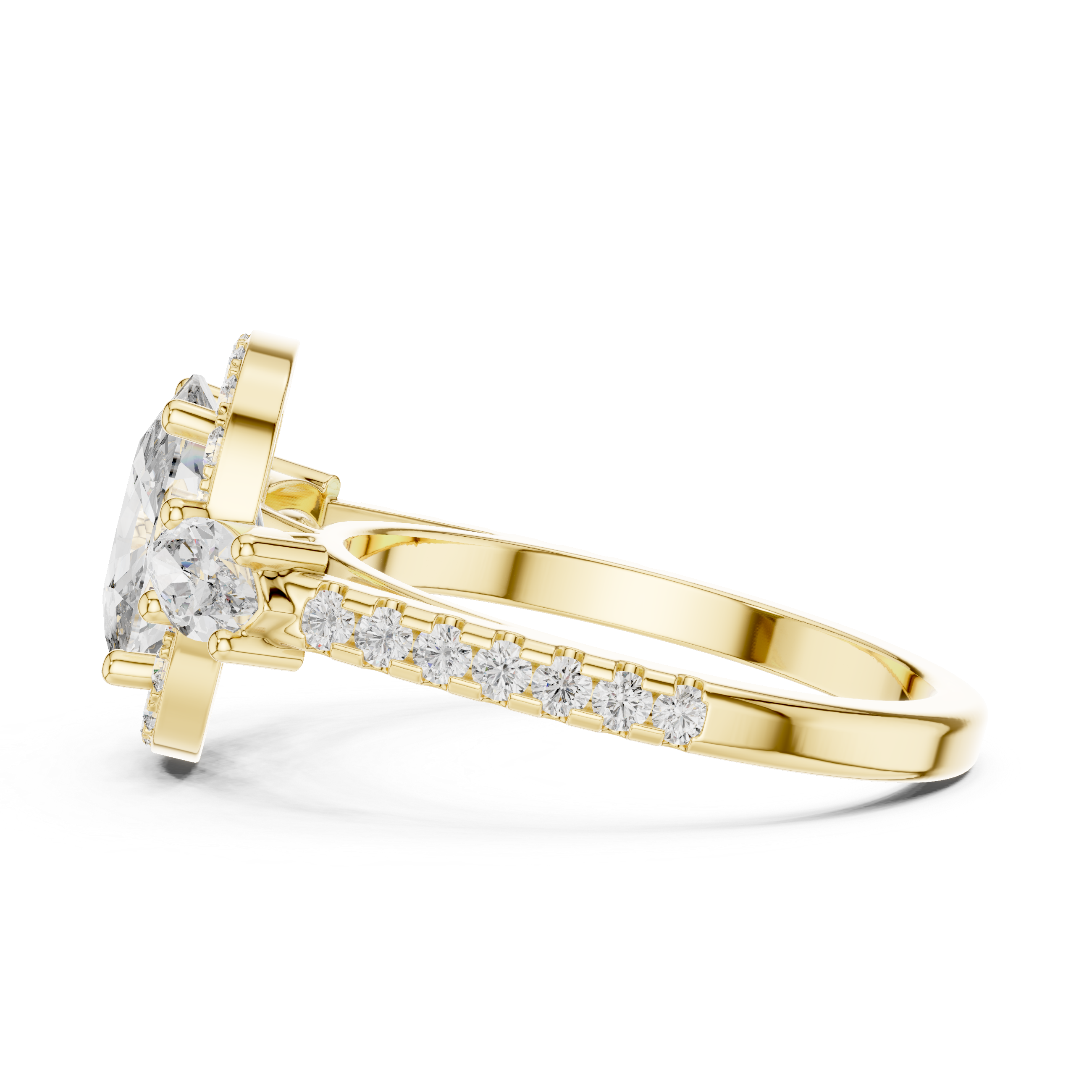 Round Cut Diamond Engagement Ring with Marquise Side Stones