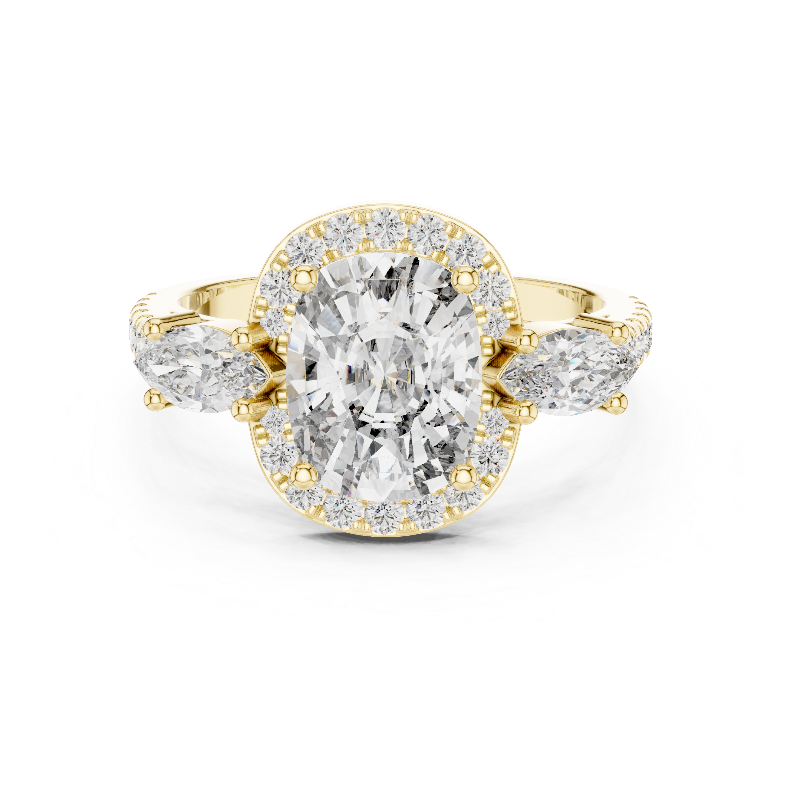 Round Cut Diamond Engagement Ring with Marquise Side Stones