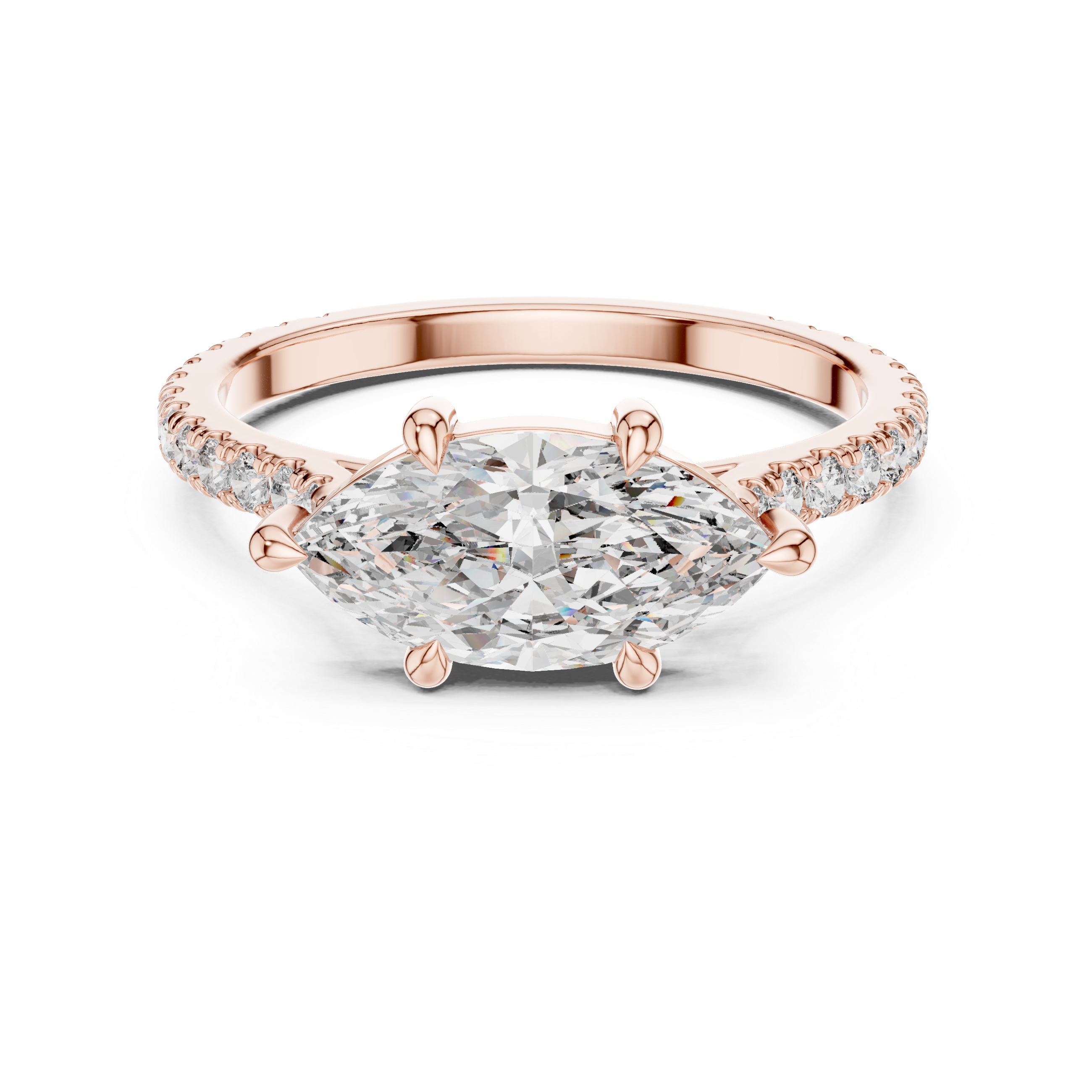 Marquise Cut Diamond Engagement Ring with Pav‚ Band