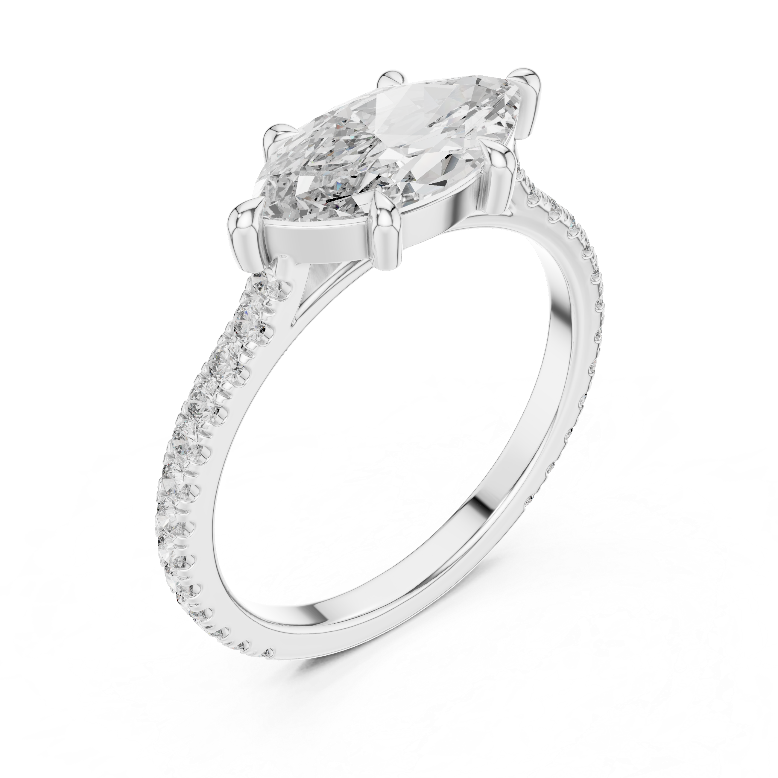 Marquise Cut Diamond Engagement Ring with Pav‚ Band