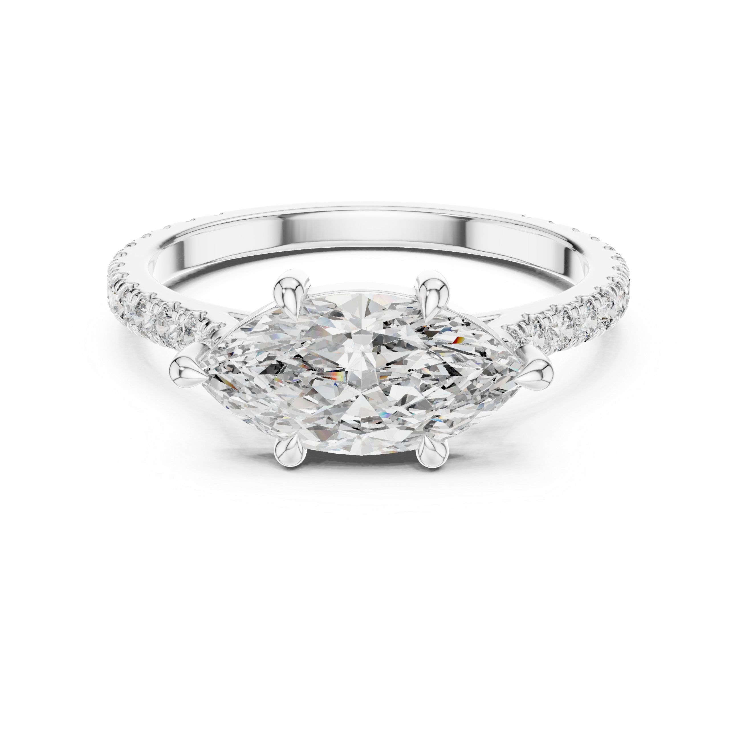 Marquise Cut Diamond Engagement Ring with Pav‚ Band