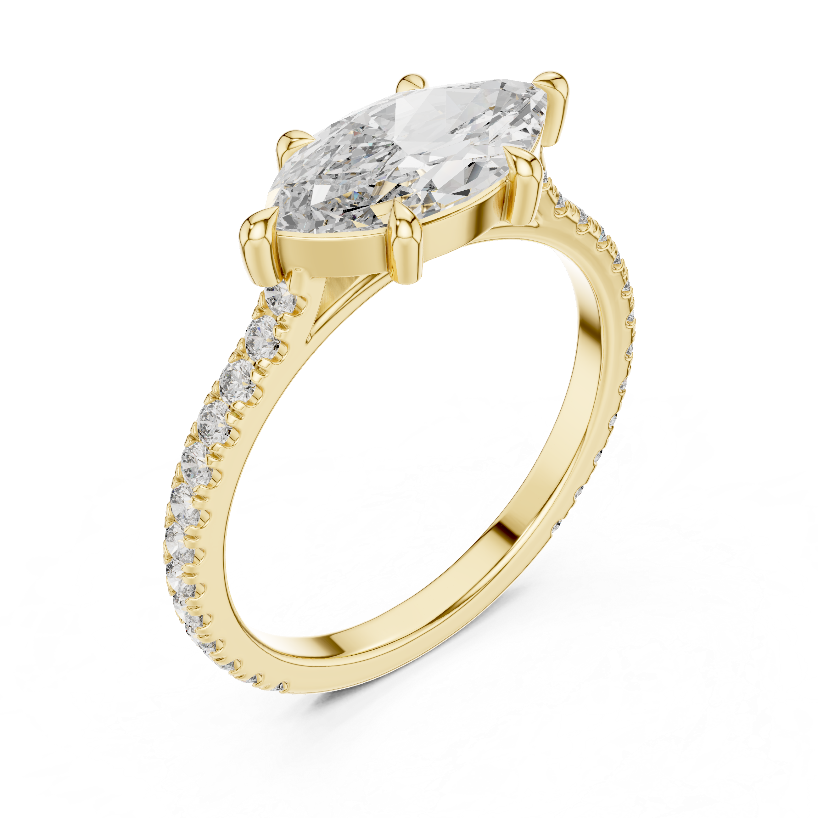 Marquise Cut Diamond Engagement Ring with Pav‚ Band