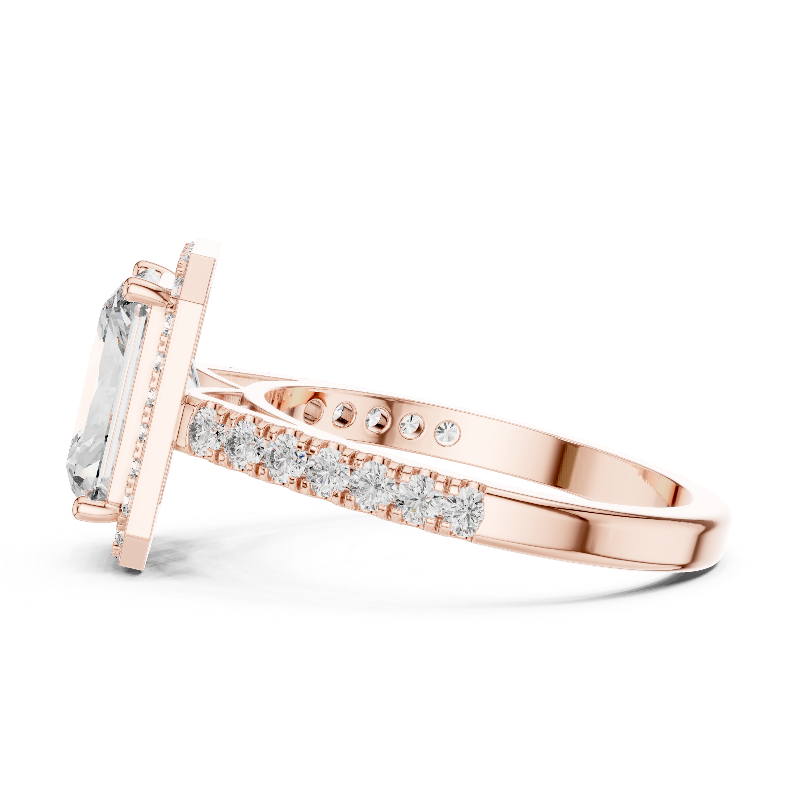 Emerald Cut Diamond Halo Engagement Ring with Pav‚ Band