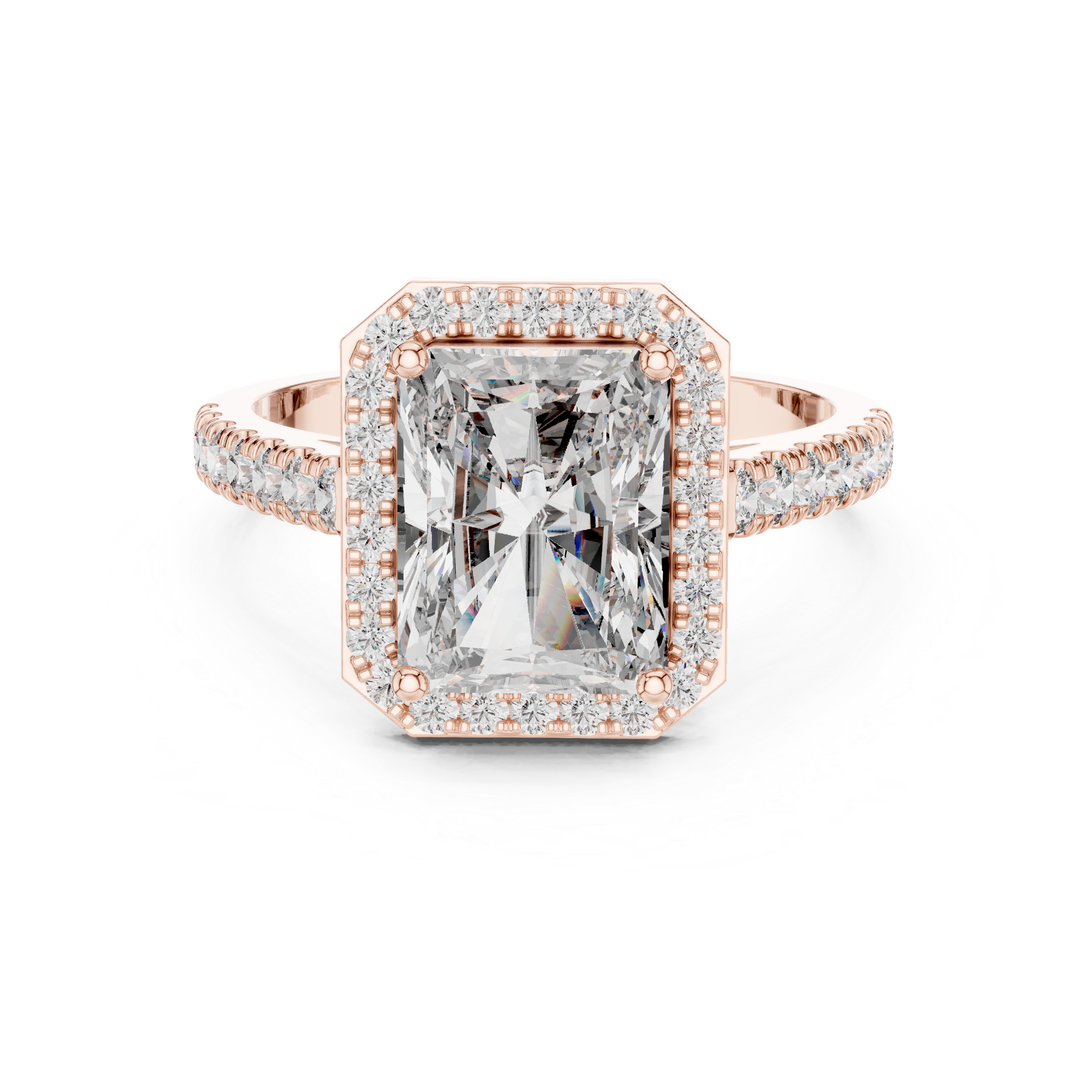 Emerald Cut Diamond Halo Engagement Ring with Pav‚ Band