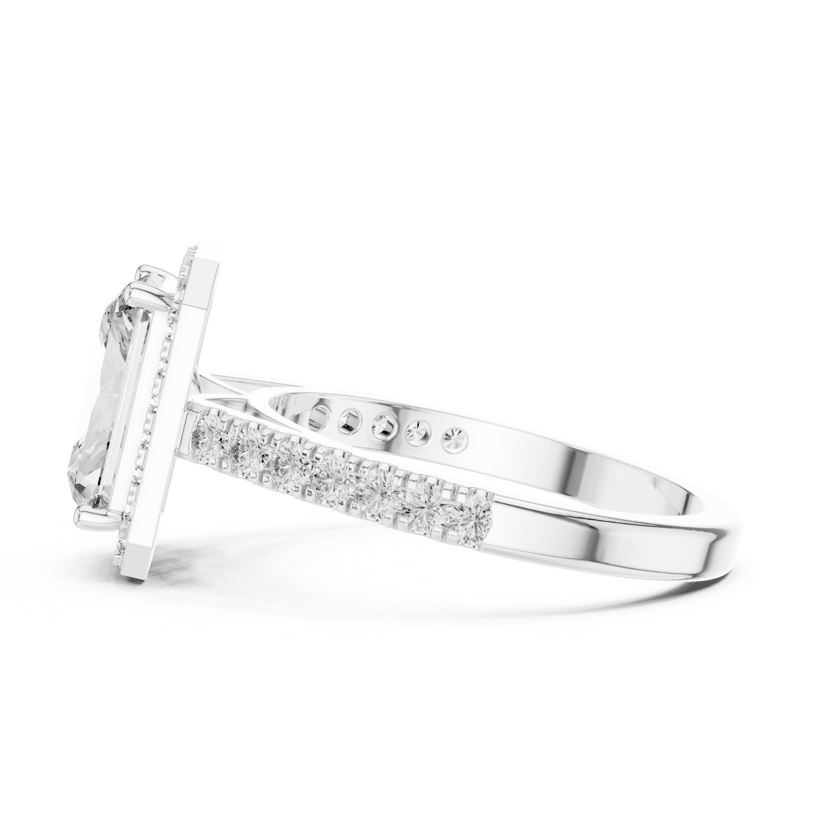 Emerald Cut Diamond Halo Engagement Ring with Pav‚ Band
